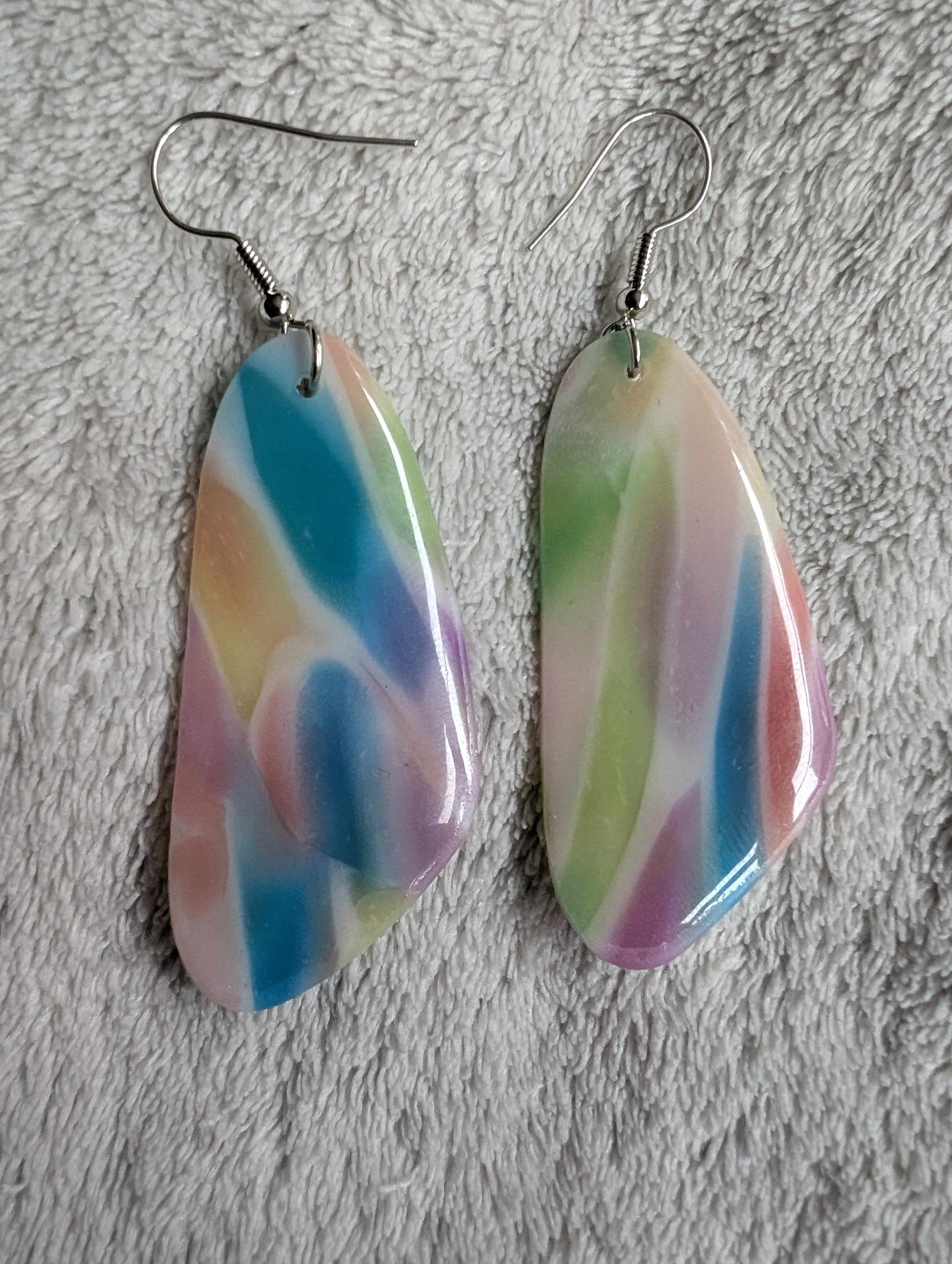 Handmade Translucent Polymer Clay Rainbow Earrings - Stained Glass Effect