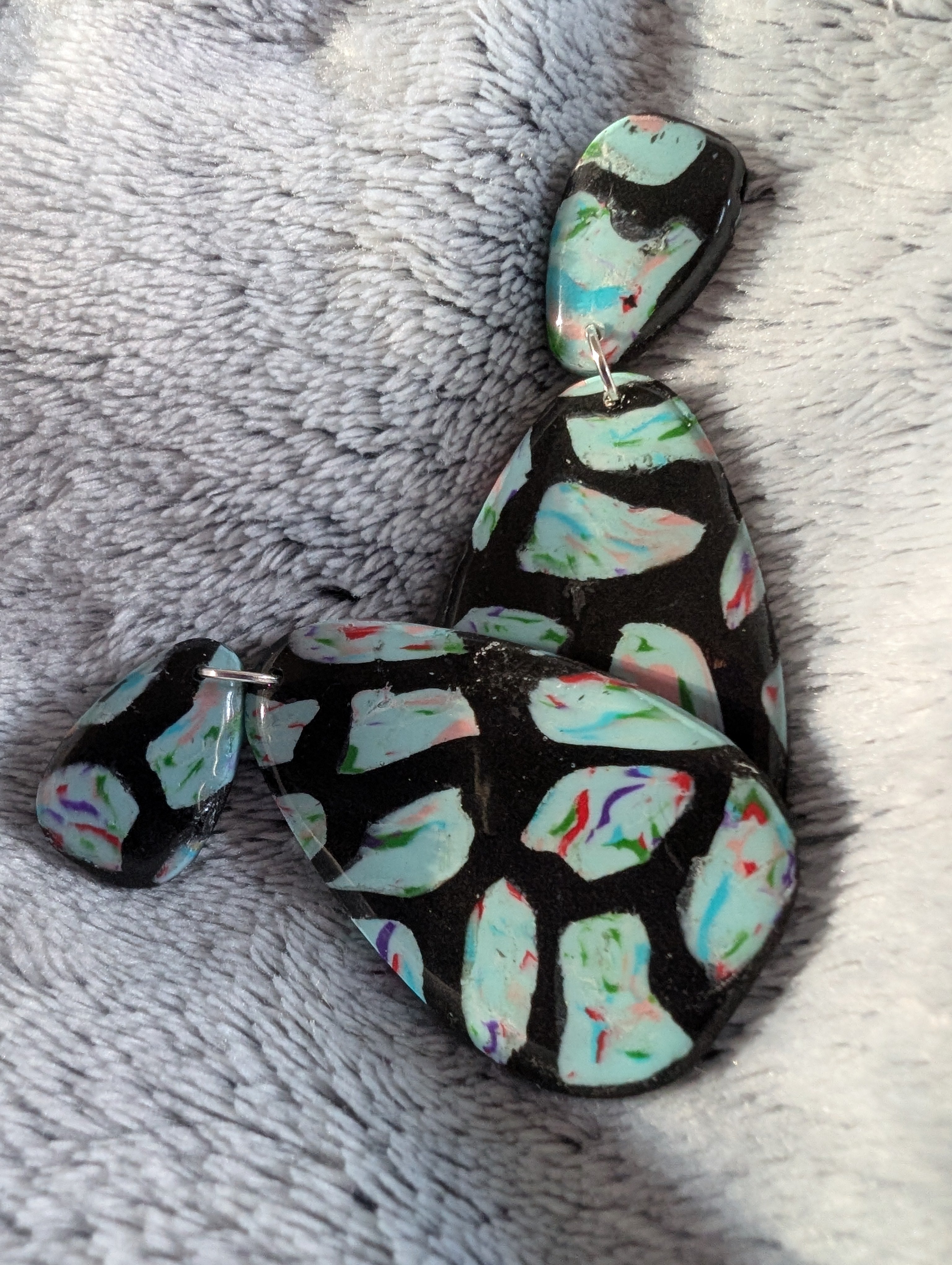 70s Style Stud Earrings - Stained Glass Pattern with Epoxy Resin