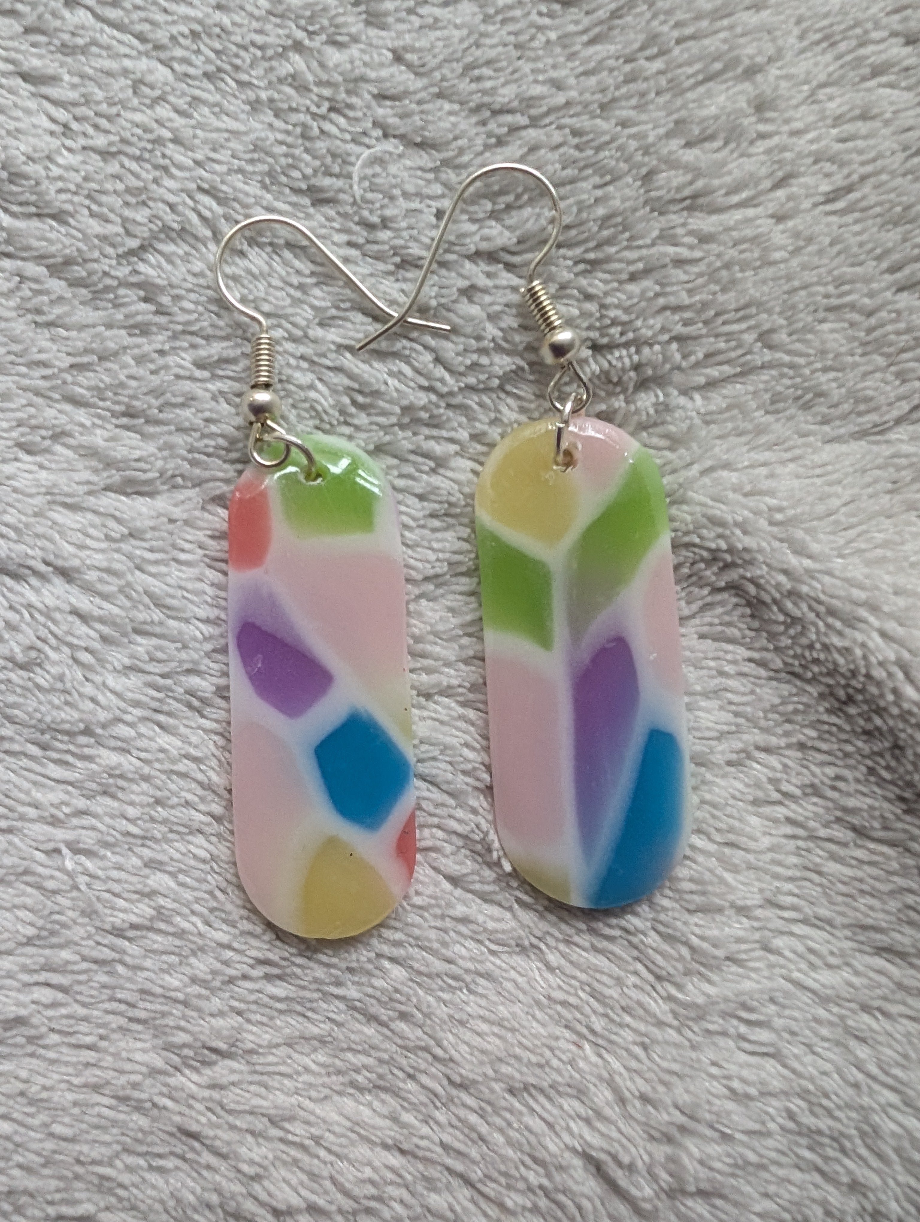 Handmade Translucent Polymer Clay Rainbow Earrings - Stained Glass Effect