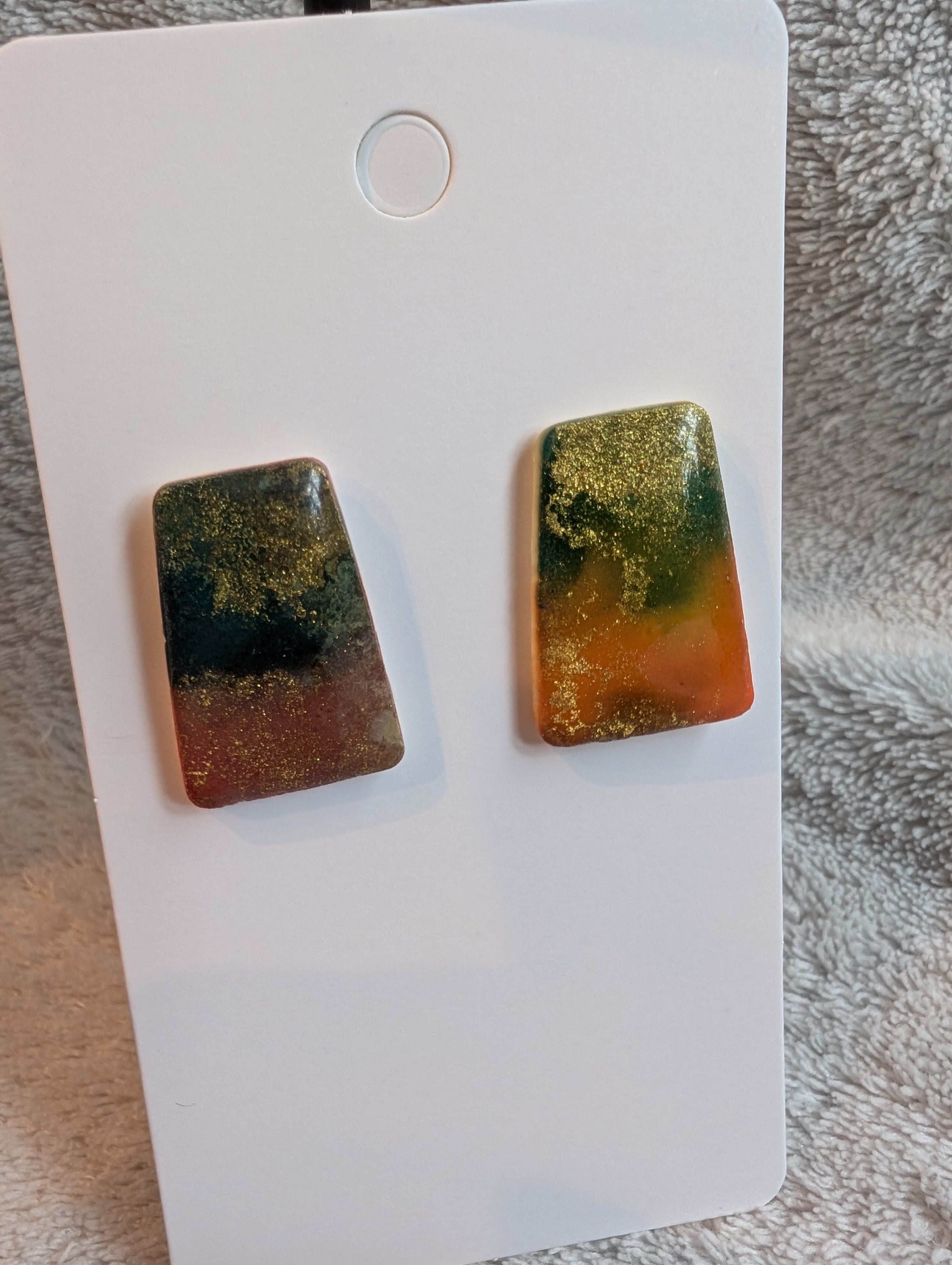 Cosmic Autumn Stud Earrings - Polymer Clay & Alcohol Ink