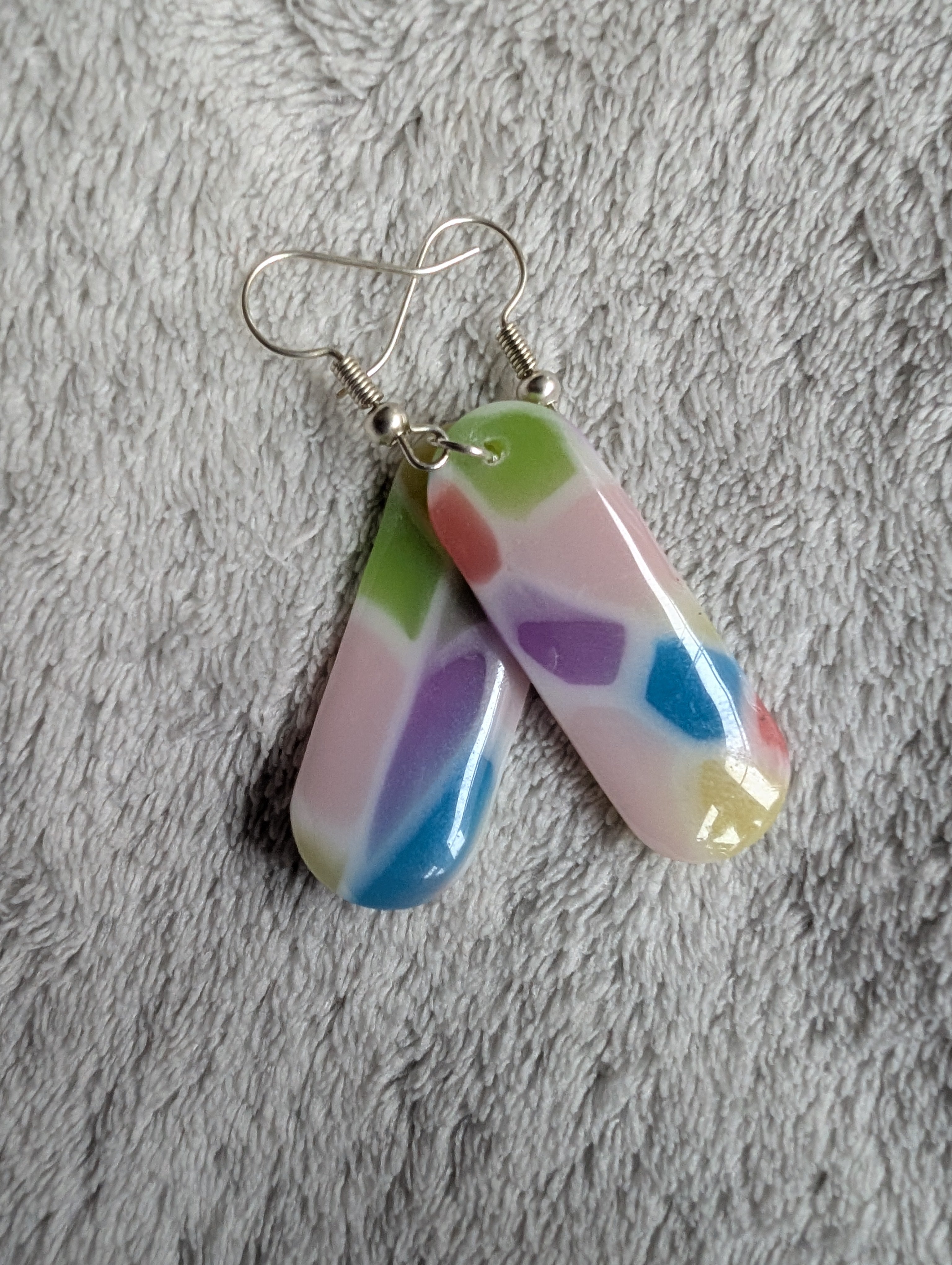 Handmade Translucent Polymer Clay Rainbow Earrings - Stained Glass Effect