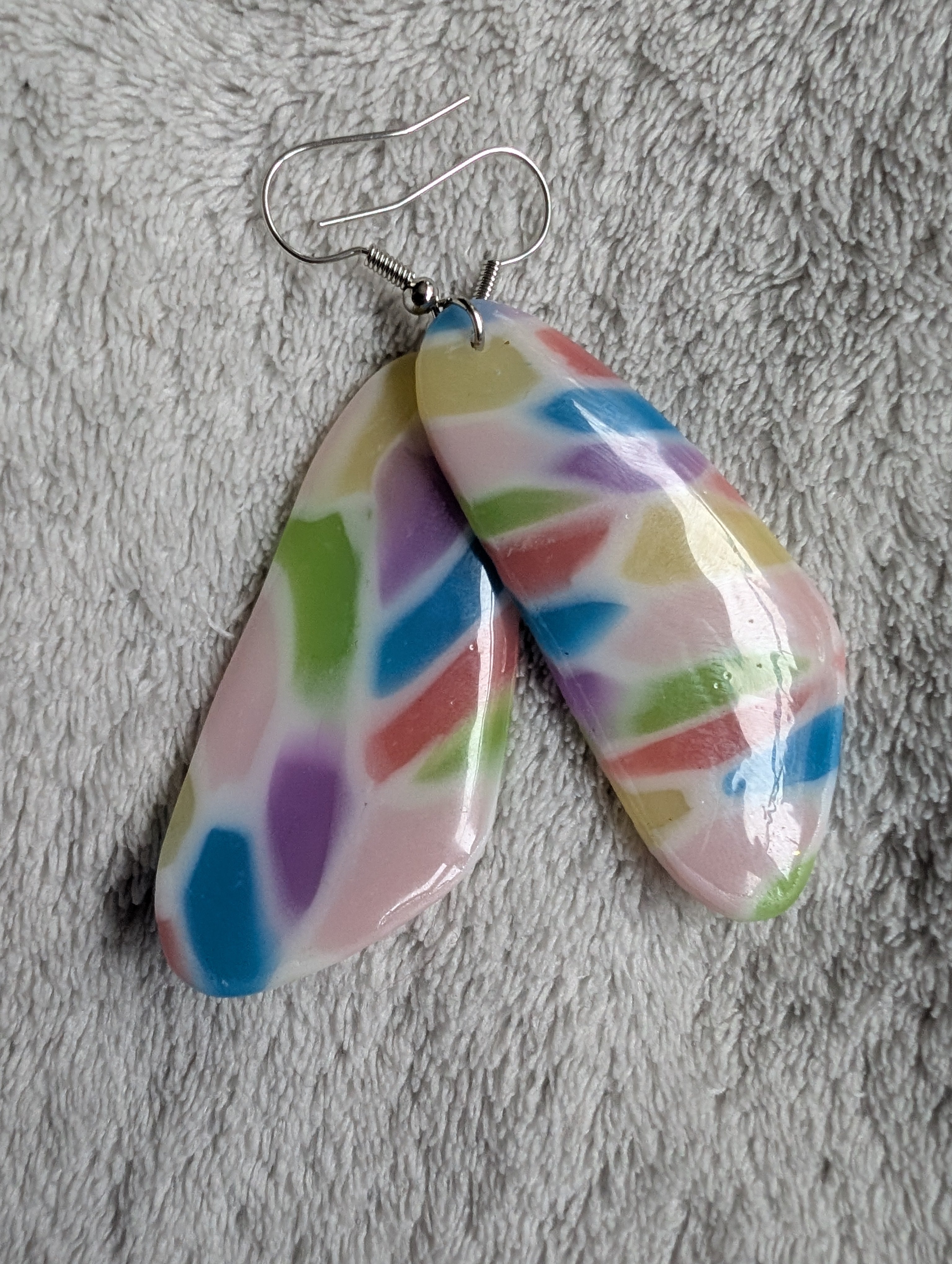 Handmade Translucent Polymer Clay Rainbow Earrings - Stained Glass Effect