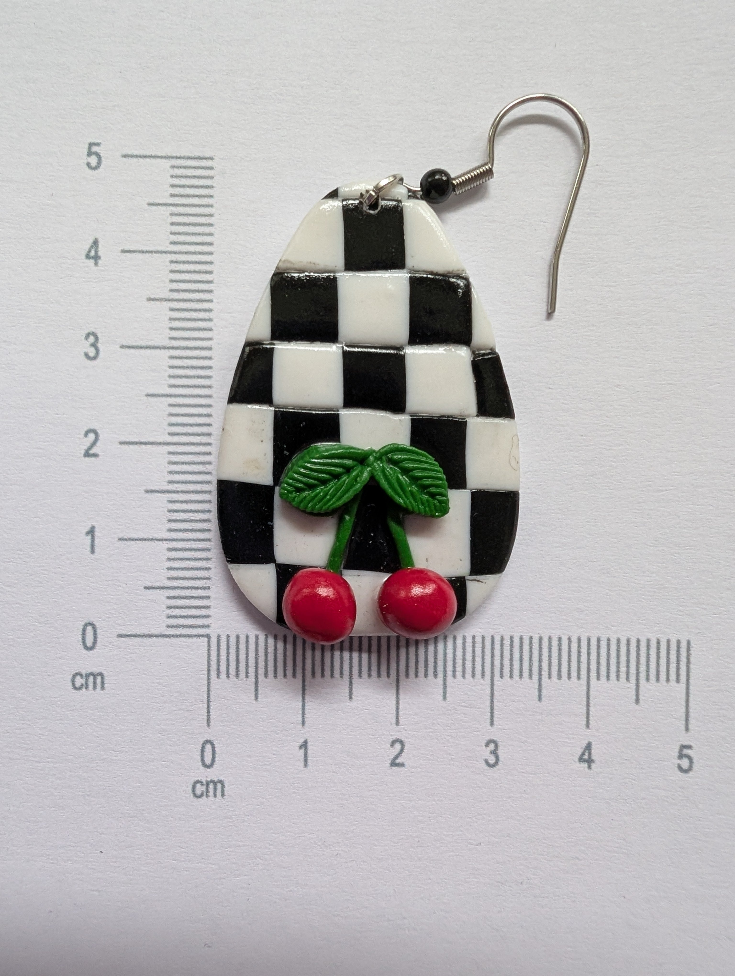 Ska Checkerboard Cherry Earrings - Handcrafted Polymer Clay