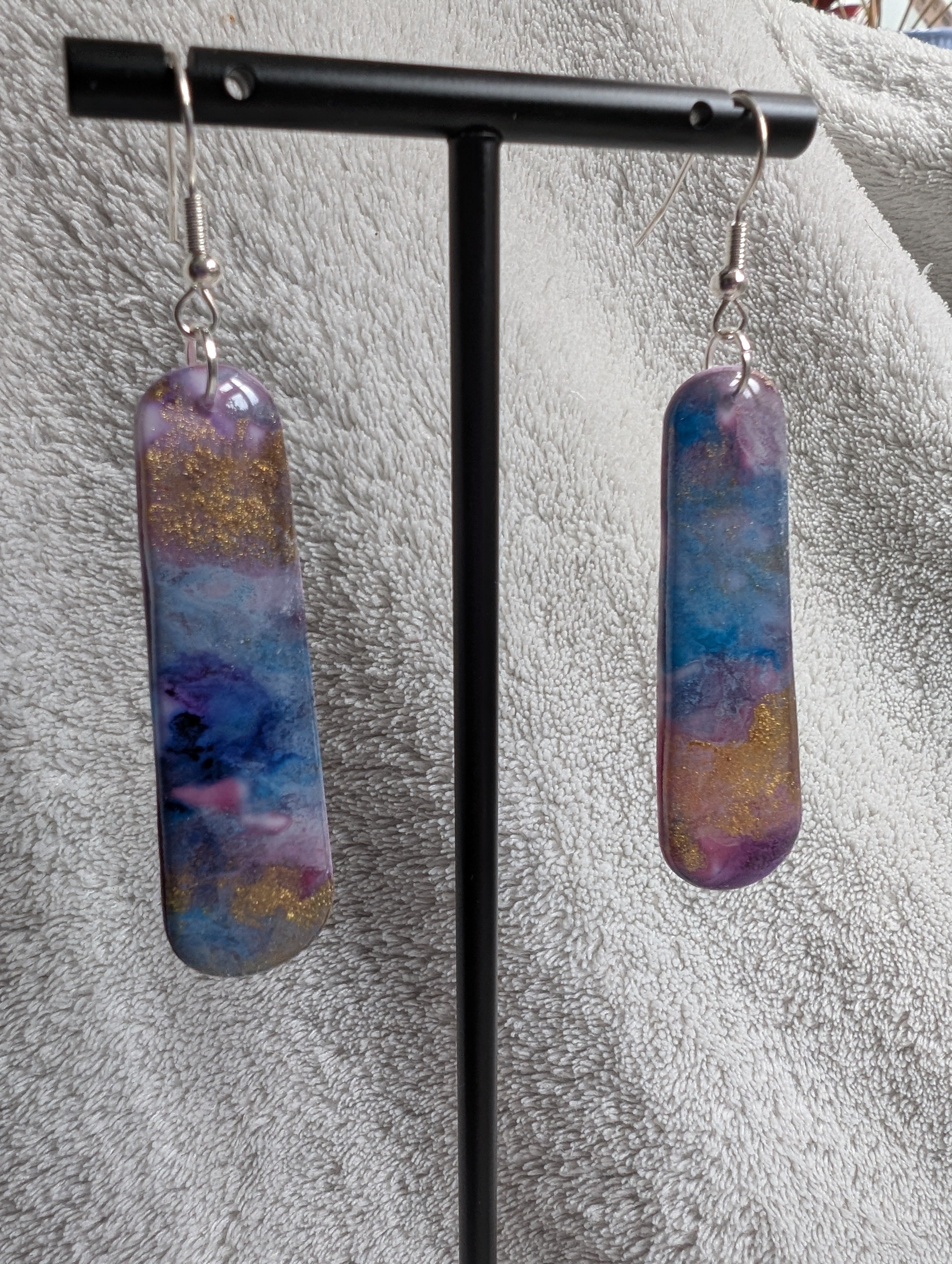 Space and Time Galaxy Earrings - Polymer Clay & Alcohol Ink