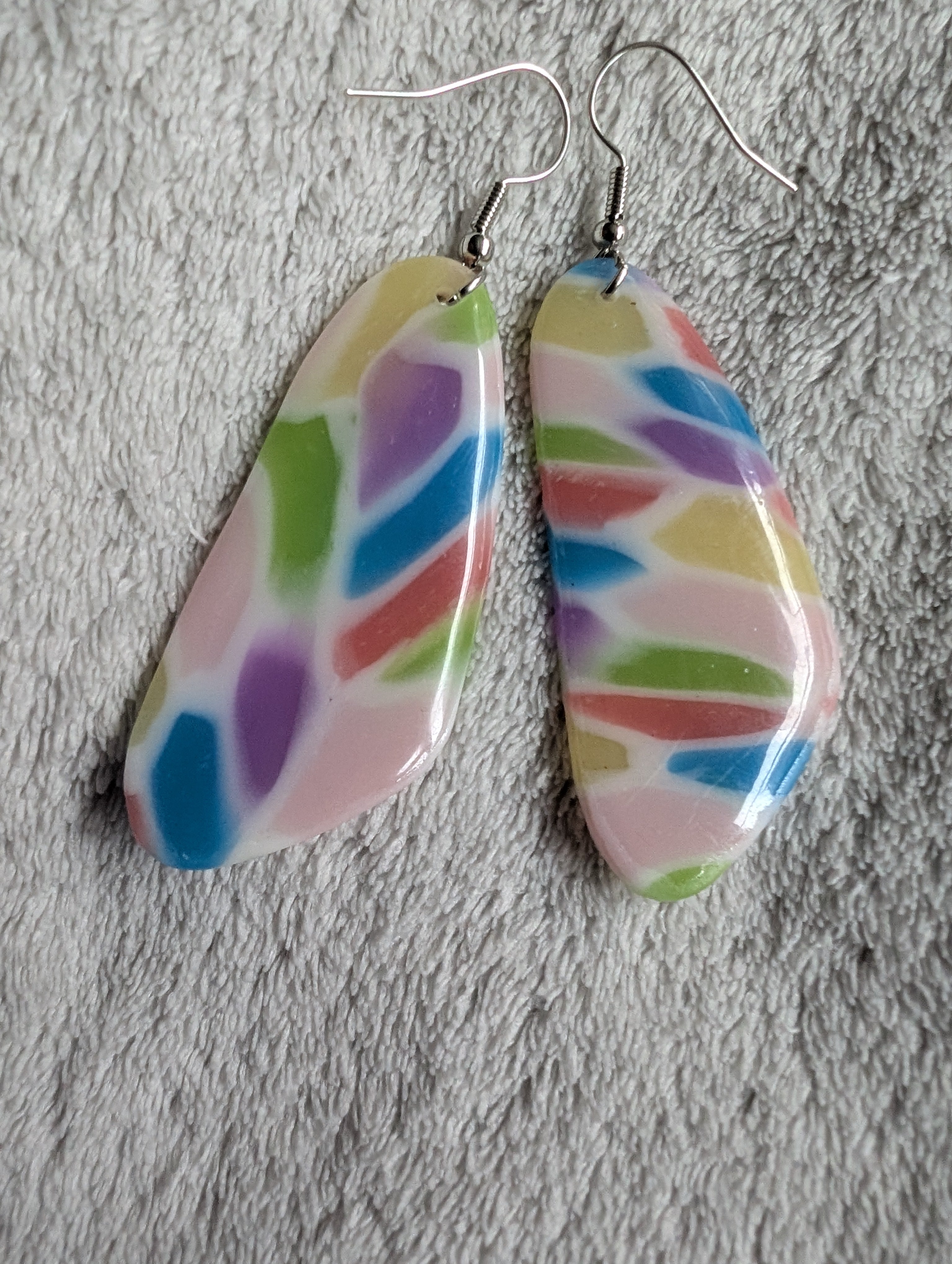 Handmade Translucent Polymer Clay Rainbow Earrings - Stained Glass Effect