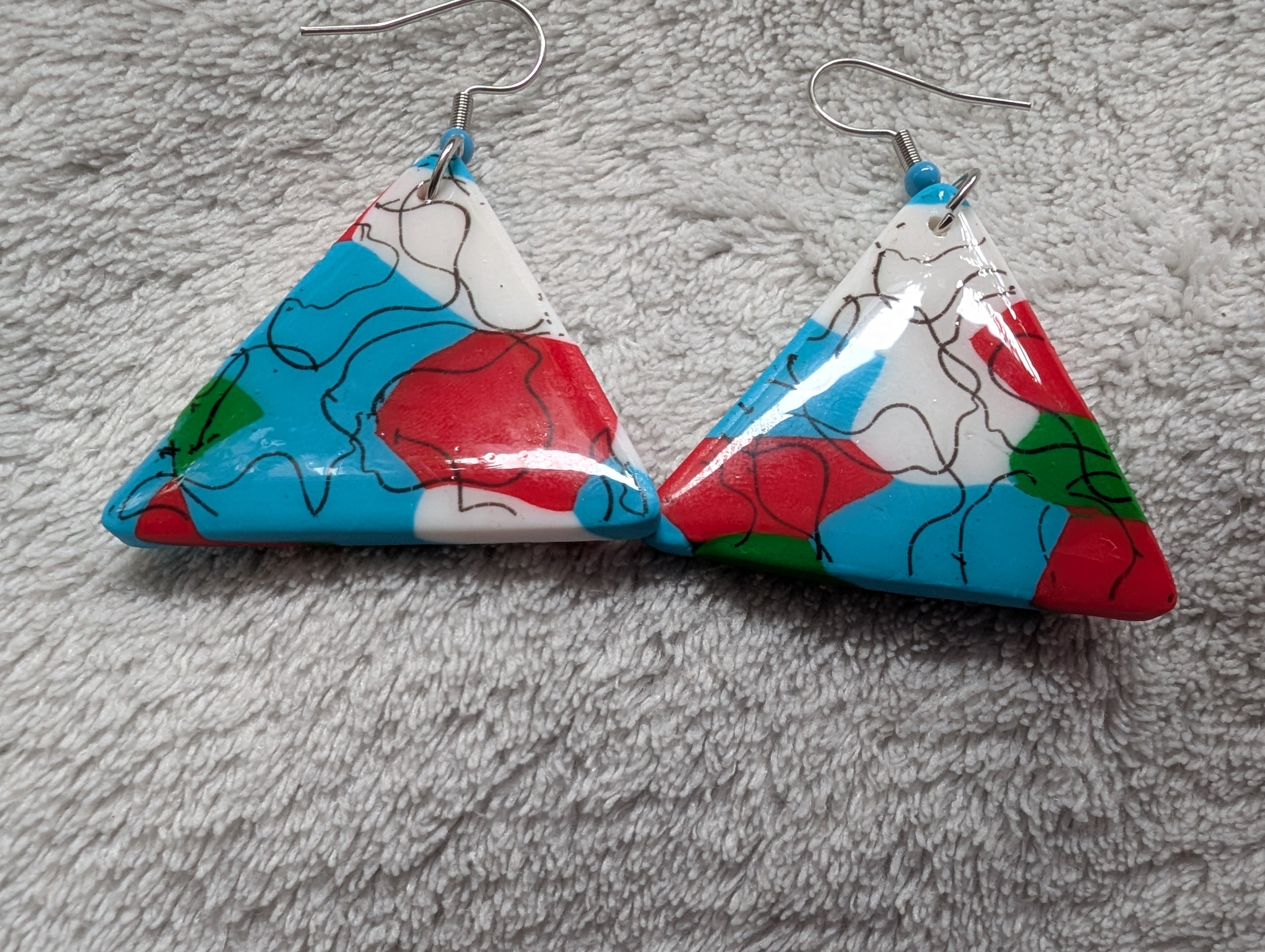 Handcrafted Multicoloured Linear Print Polymer Clay Earrings - Bold Statement Design