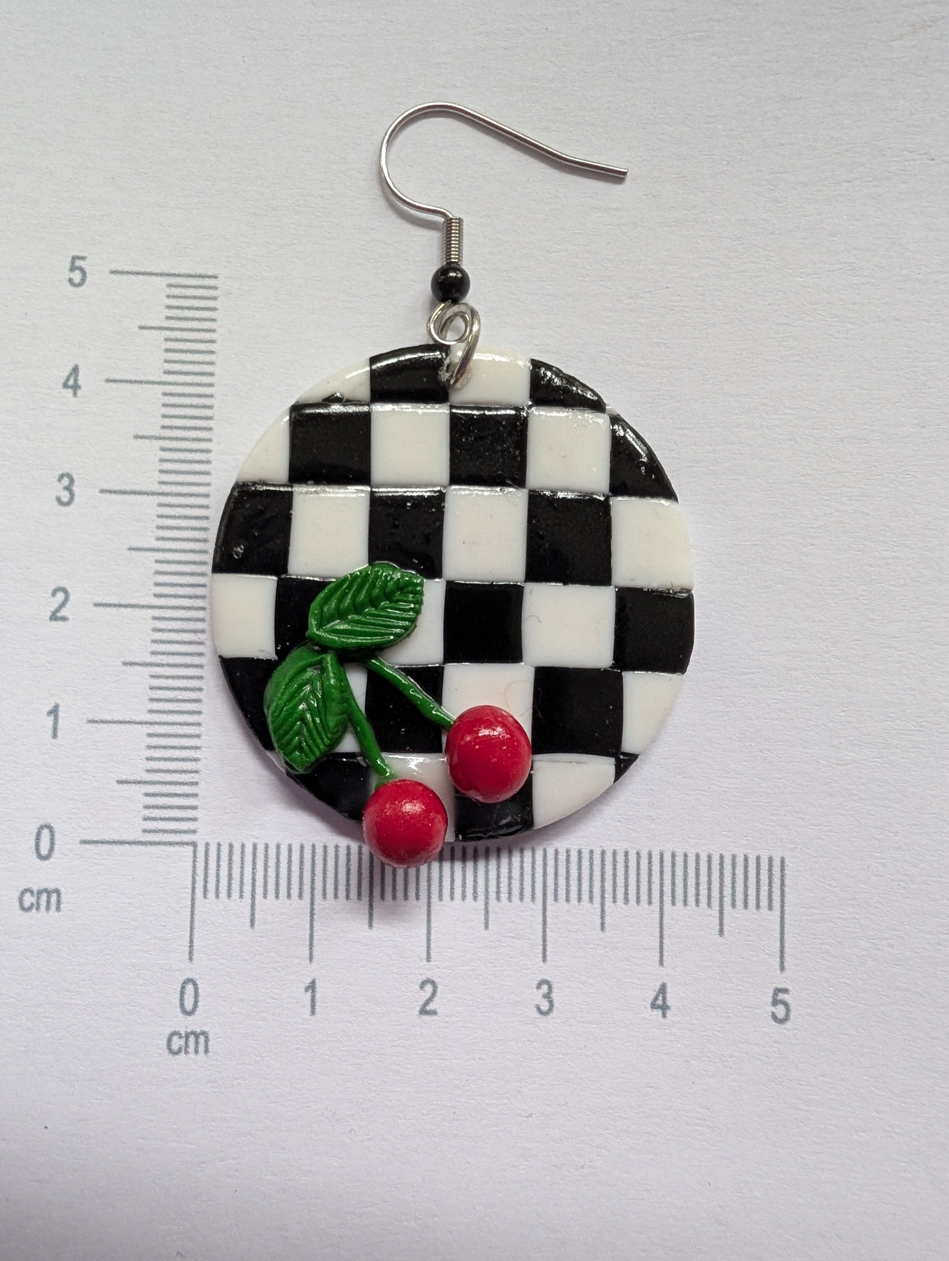 Ska Checkerboard Cherry Earrings - Handcrafted Polymer Clay