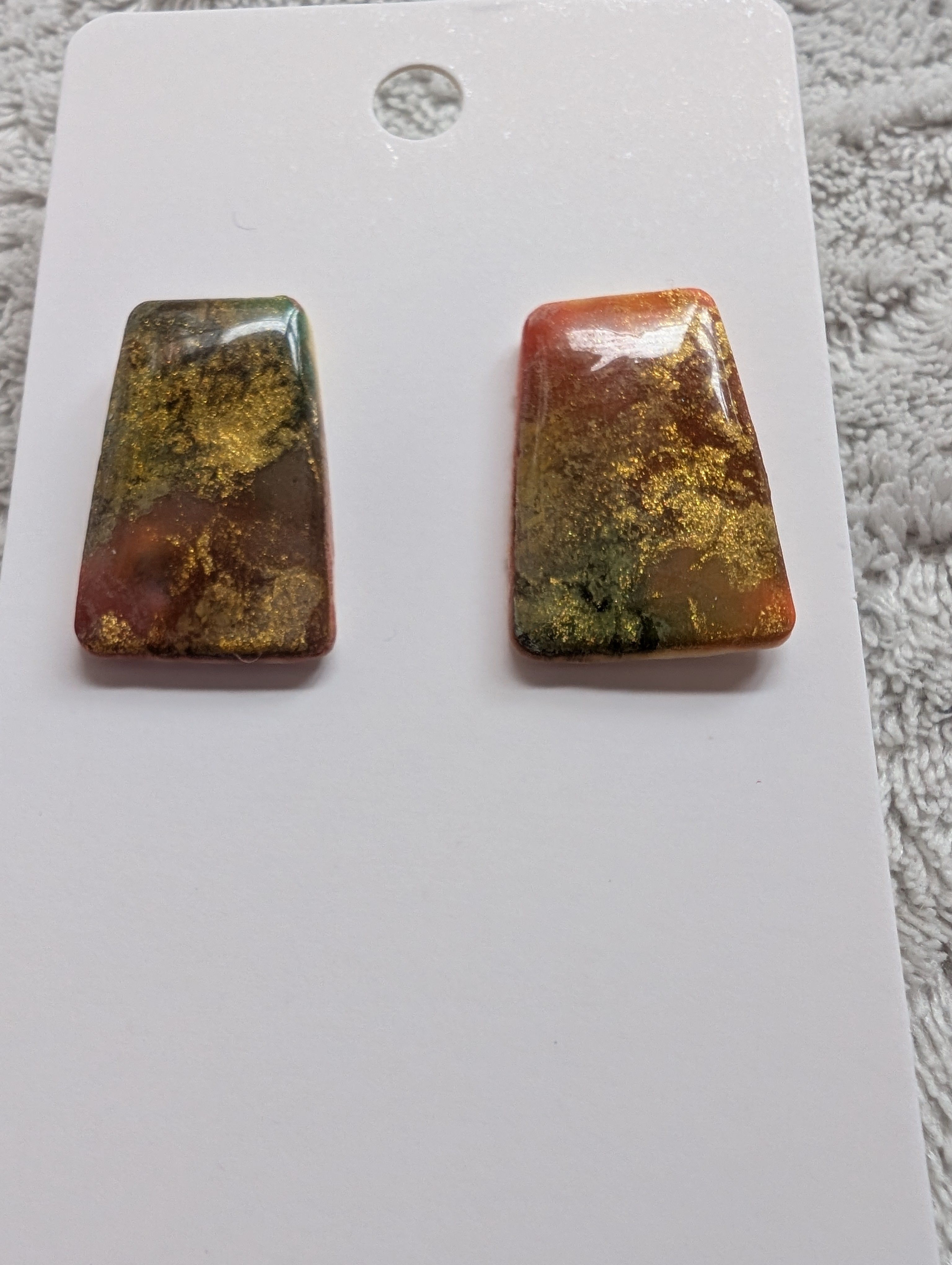 Cosmic Autumn Stud Earrings - Polymer Clay & Alcohol Ink