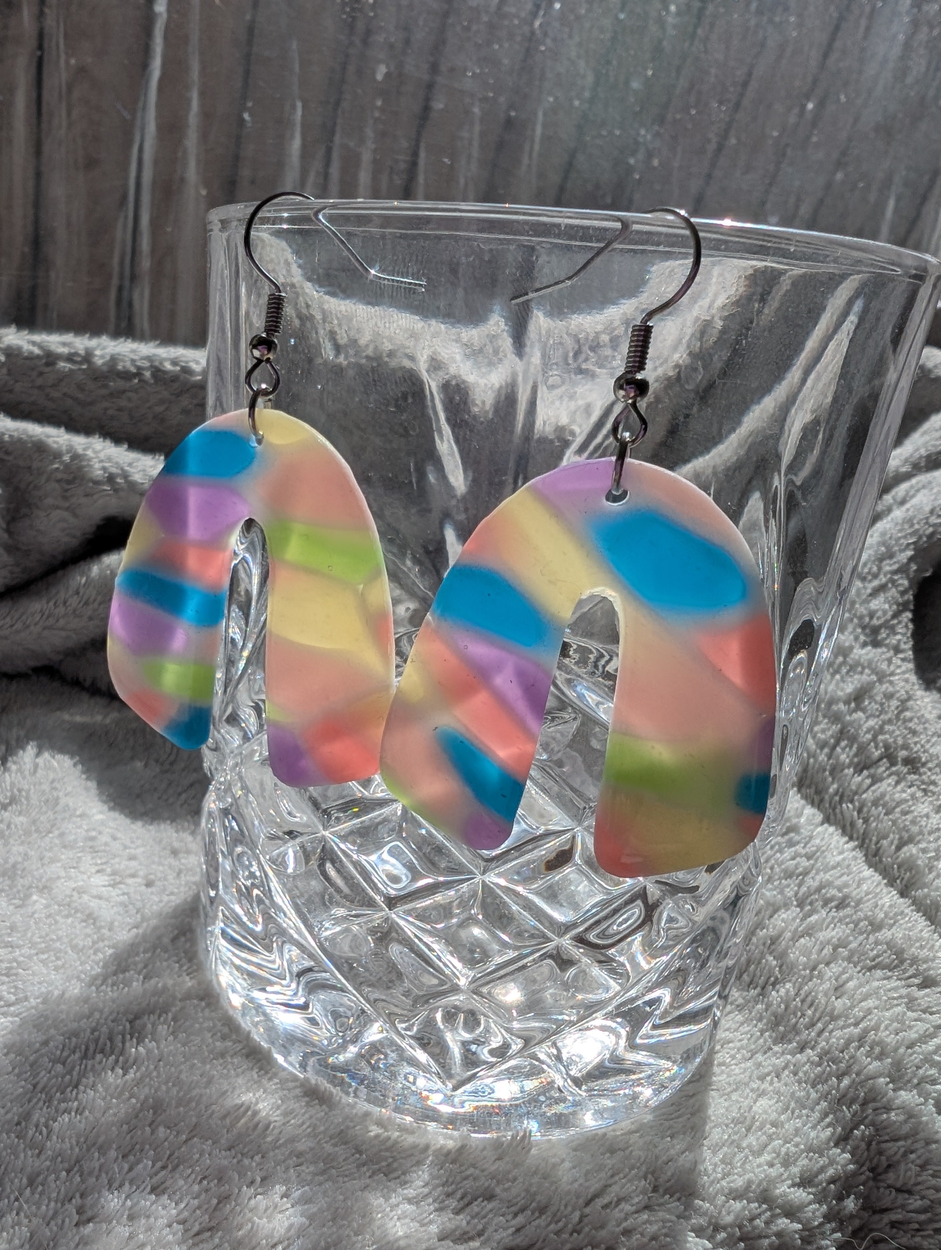 Handmade Translucent Polymer Clay Rainbow Earrings - Stained Glass Effect