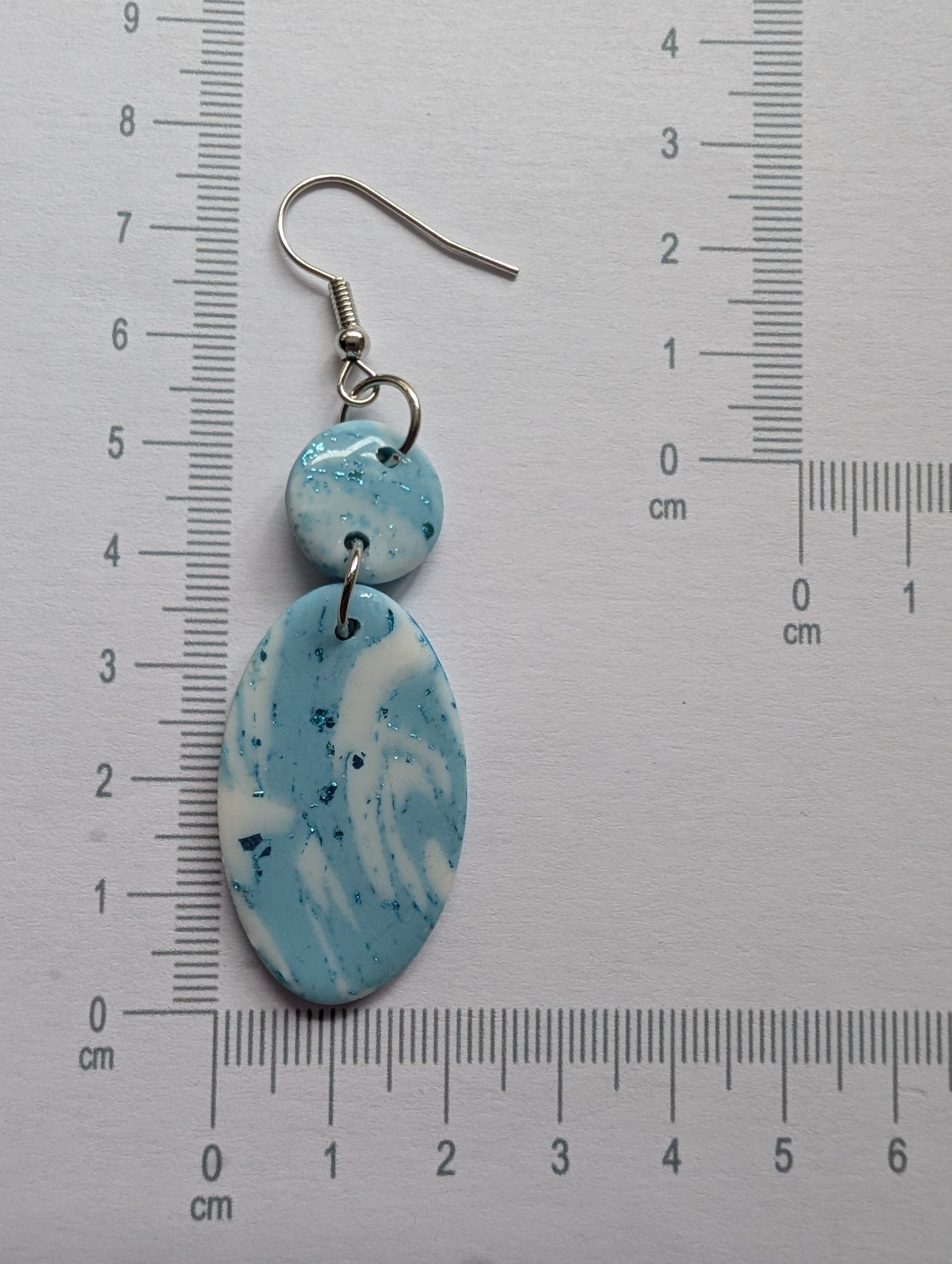 Ocean Swirl Sparkly Earrings - Polymer Clay with Epoxy Resin Glaze