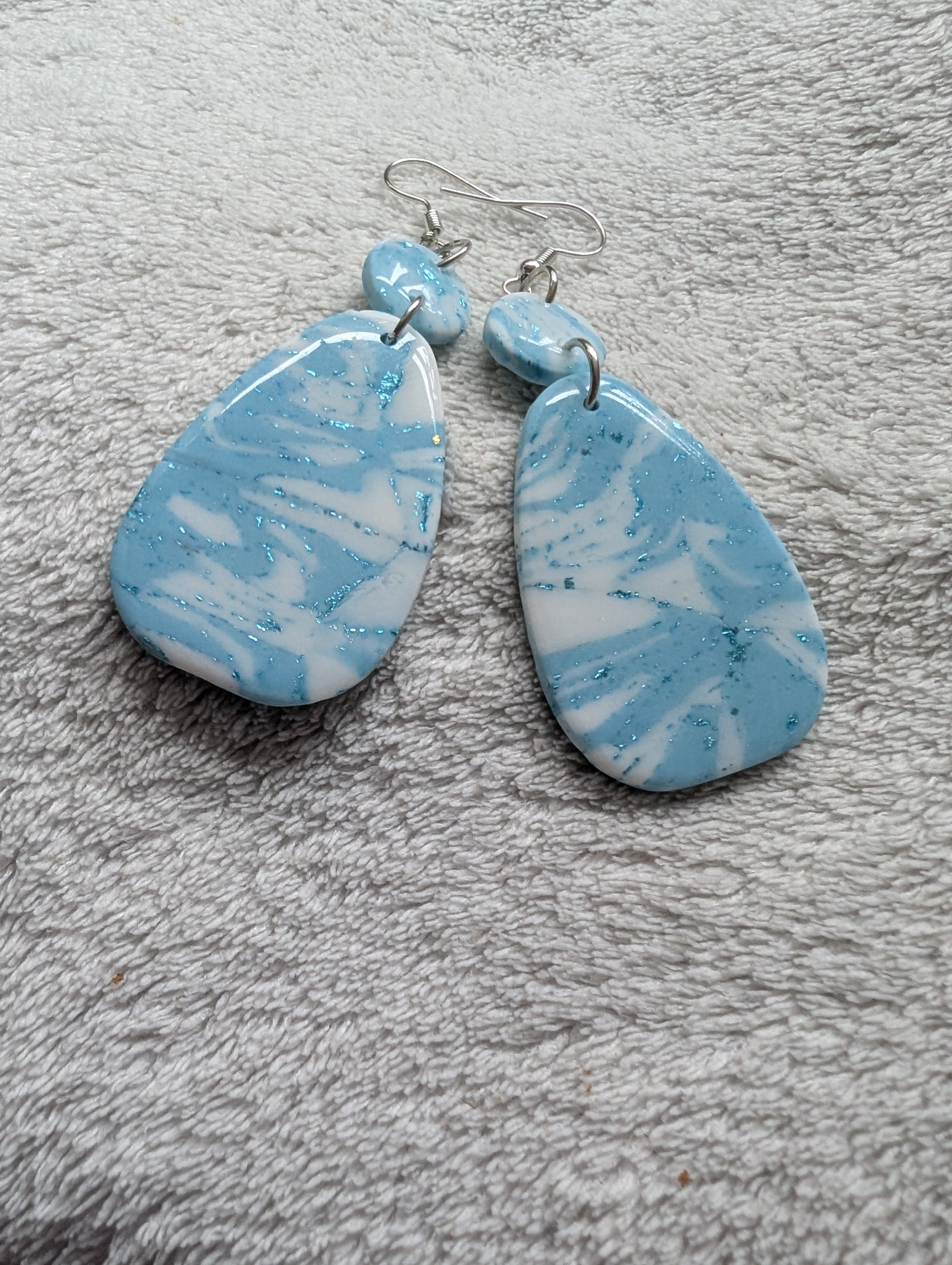 Ocean Swirl Sparkly Earrings - Polymer Clay with Epoxy Resin Glaze
