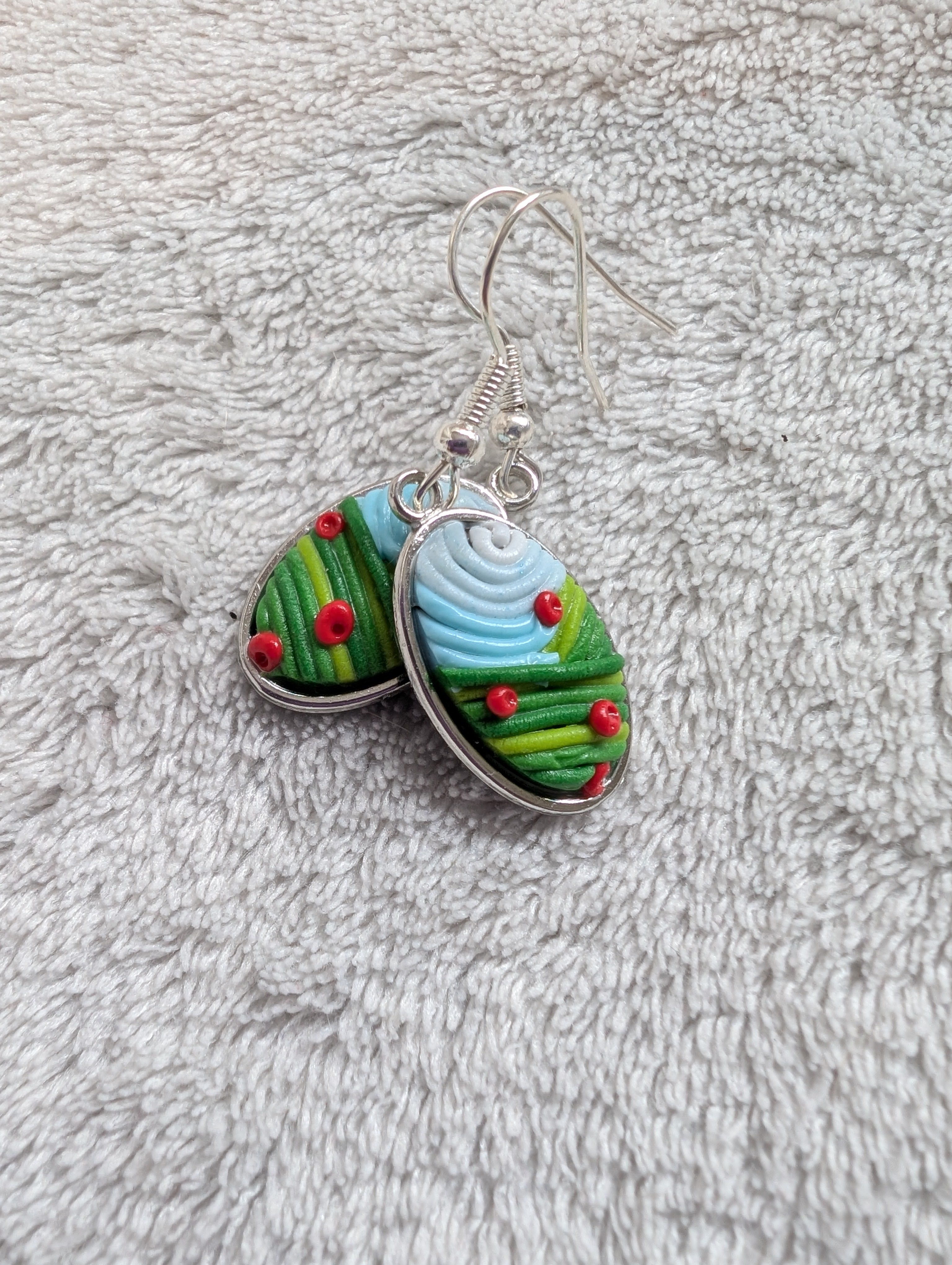 Handcrafted Polymer Clay Landscape Earrings - Stainless Steel Frame