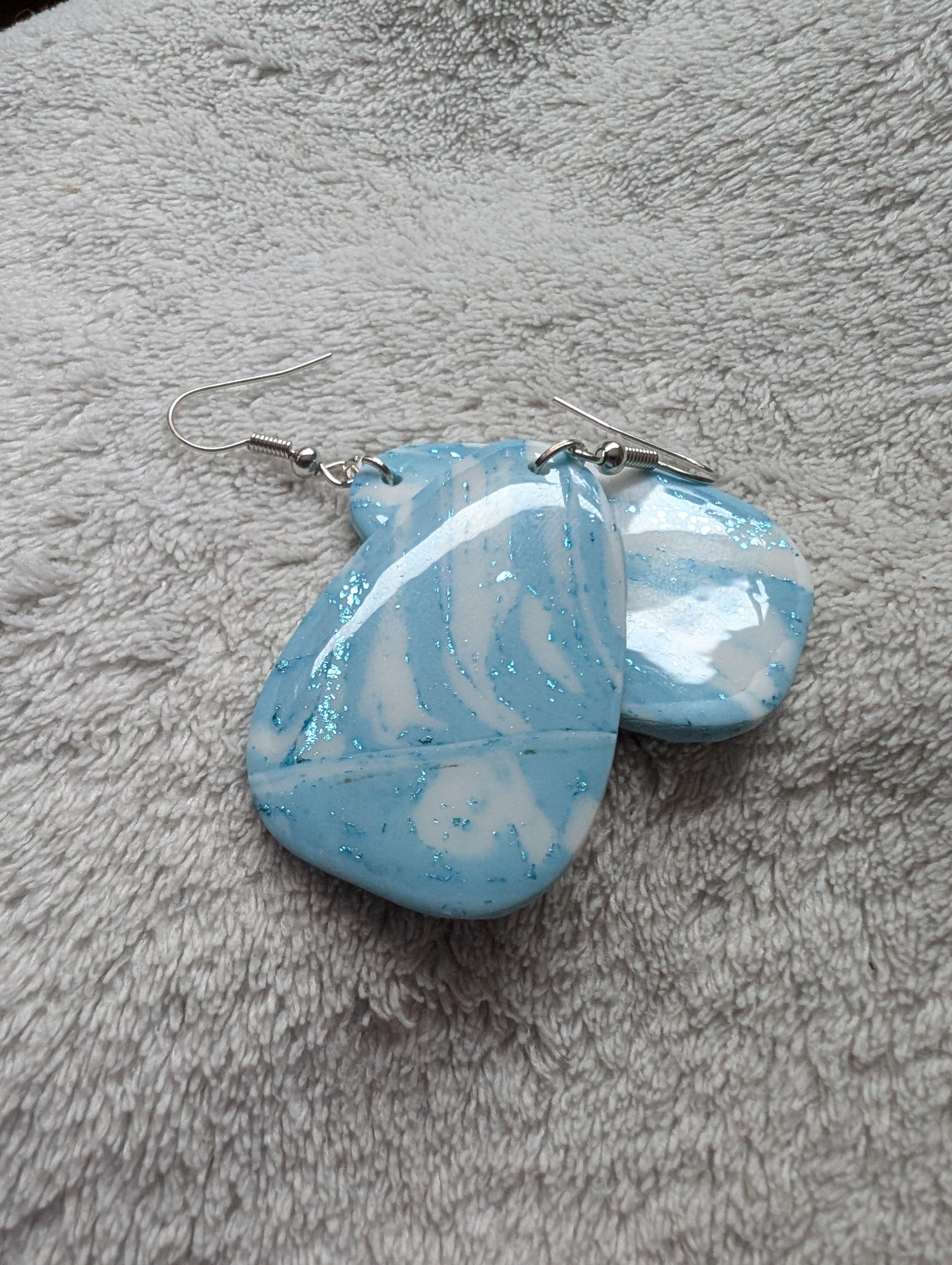 Ocean Swirl Sparkly Earrings - Polymer Clay with Epoxy Resin Glaze