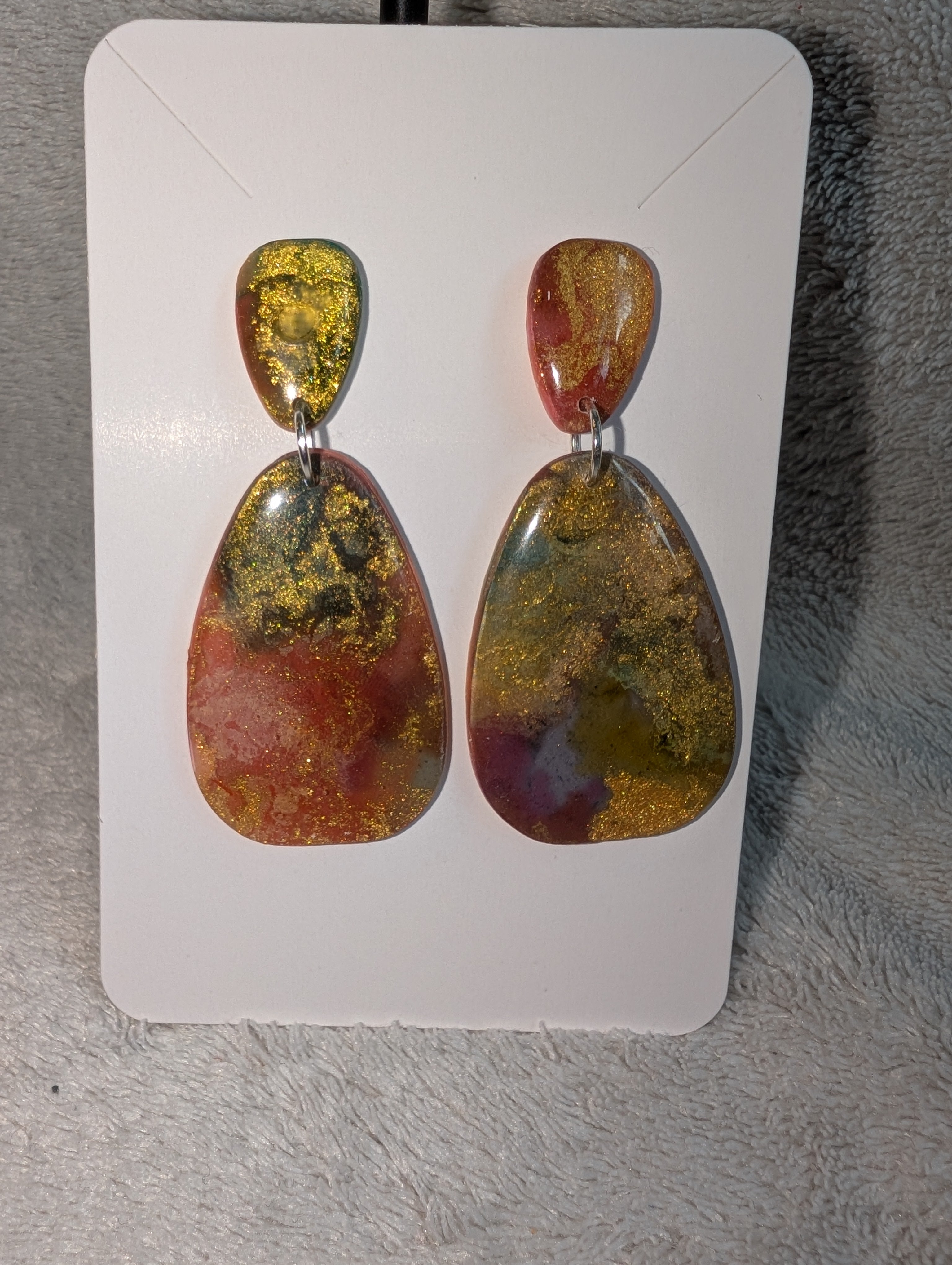 Autumn Galaxy Stud Earrings - Polymer Clay & Alcohol Ink