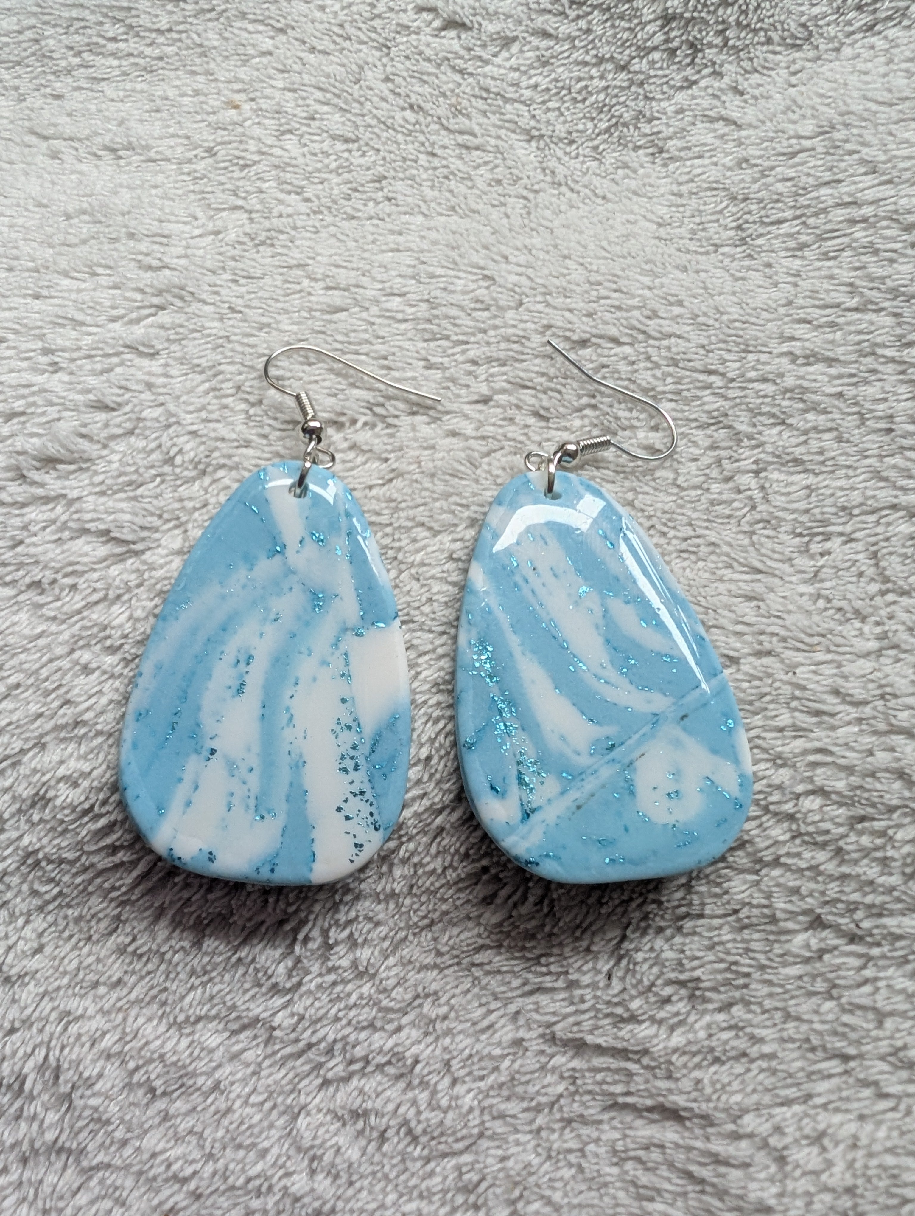 Ocean Swirl Sparkly Earrings - Polymer Clay with Epoxy Resin Glaze