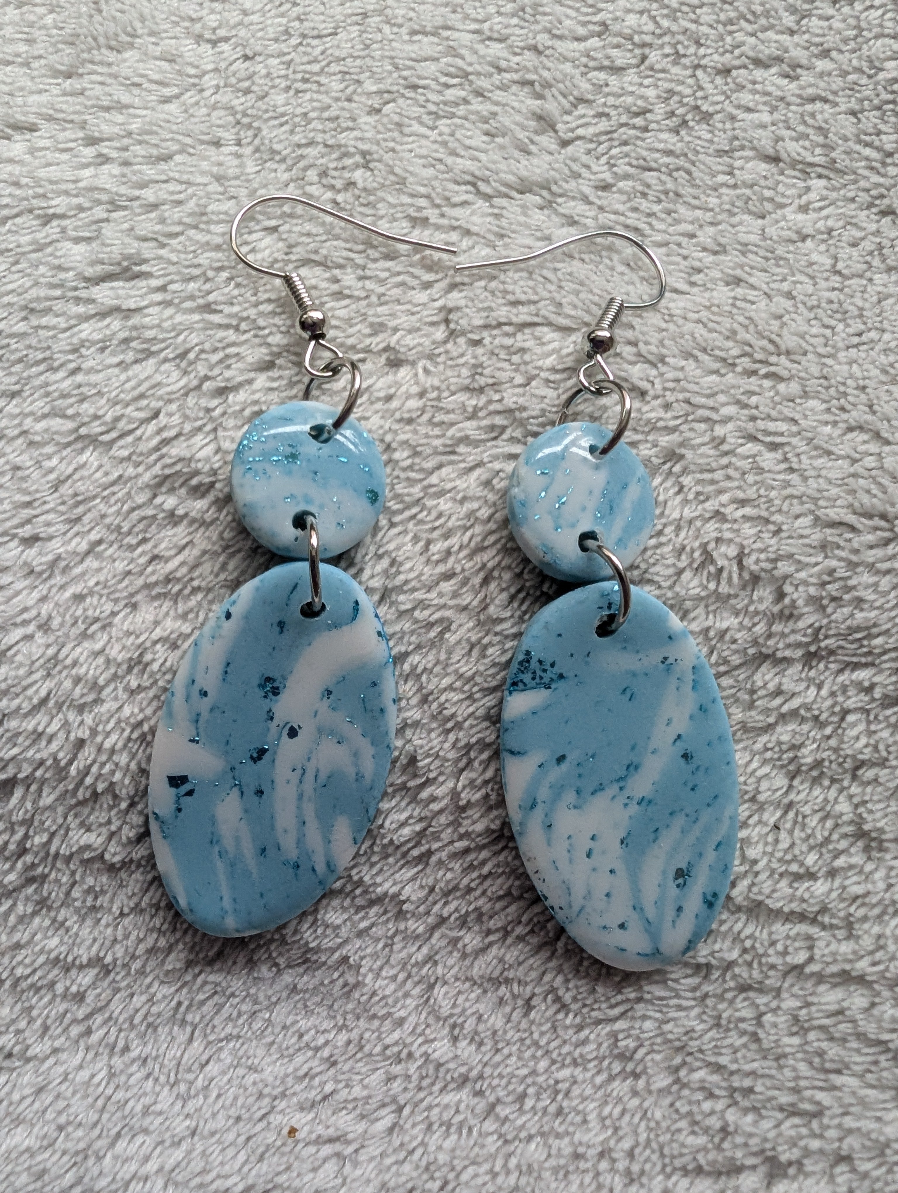 Ocean Swirl Sparkly Earrings - Polymer Clay with Epoxy Resin Glaze