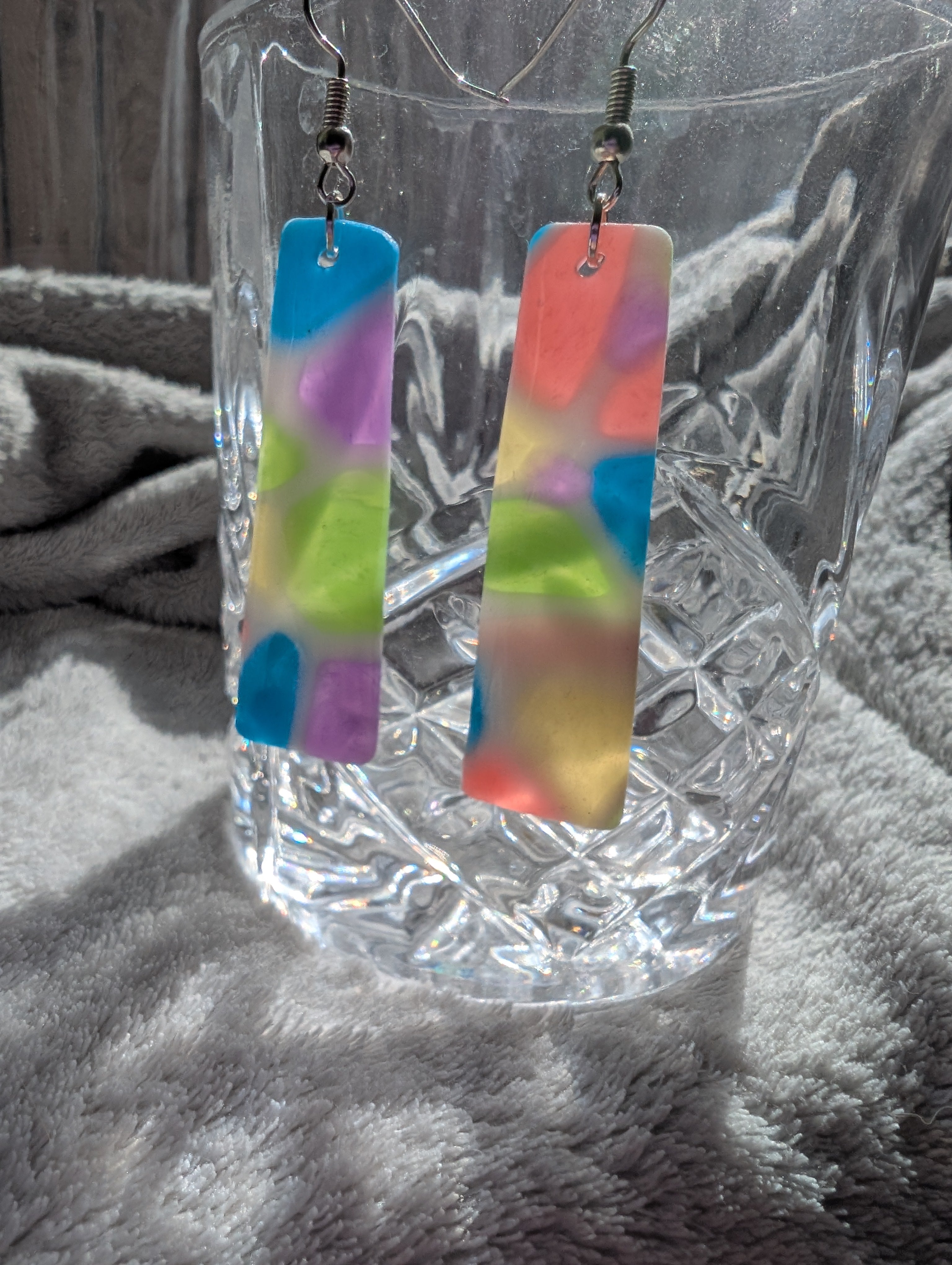 Handmade Translucent Polymer Clay Rainbow Earrings - Stained Glass Effect