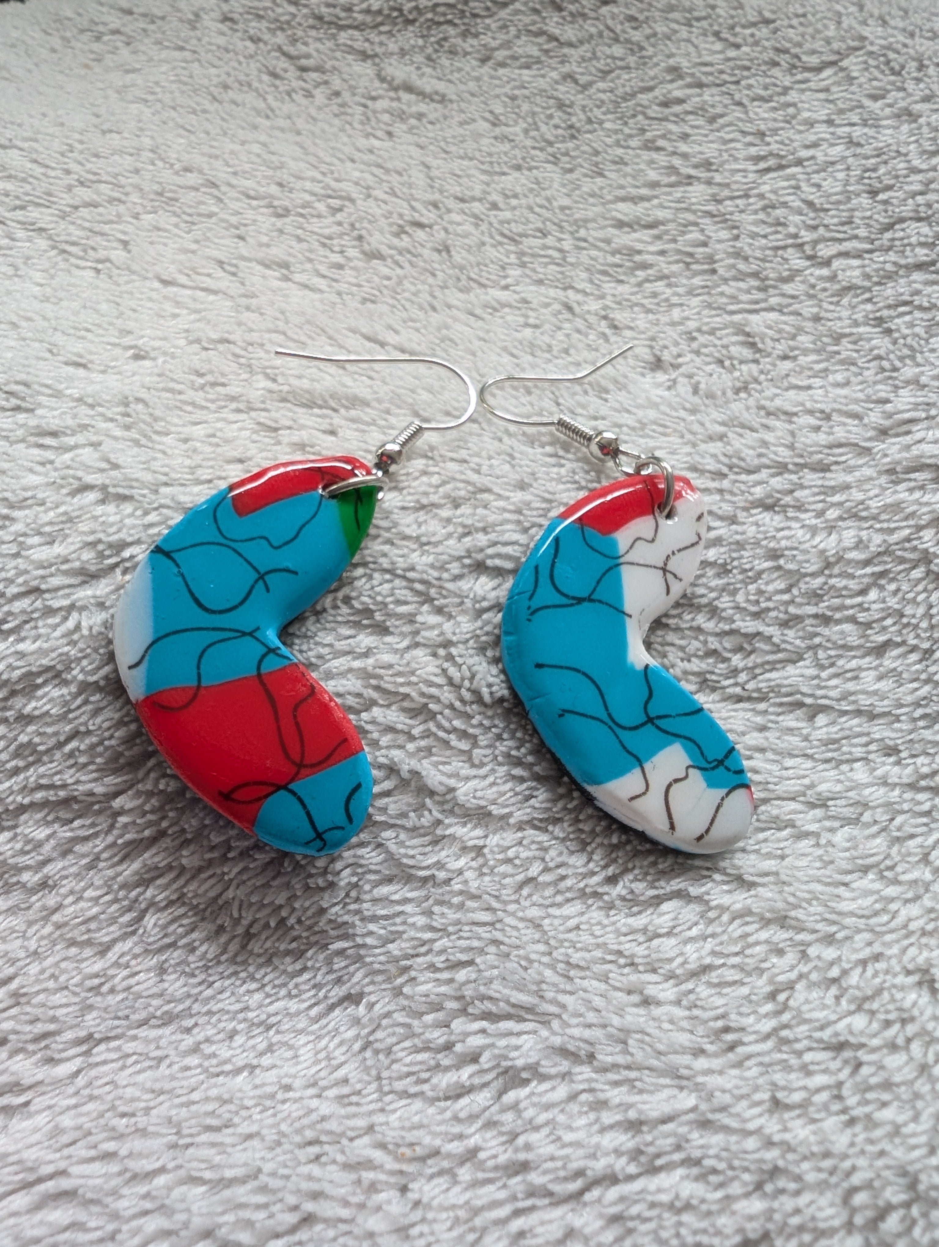 Handcrafted Multicoloured Linear Print Polymer Clay Earrings - Bold Statement Design