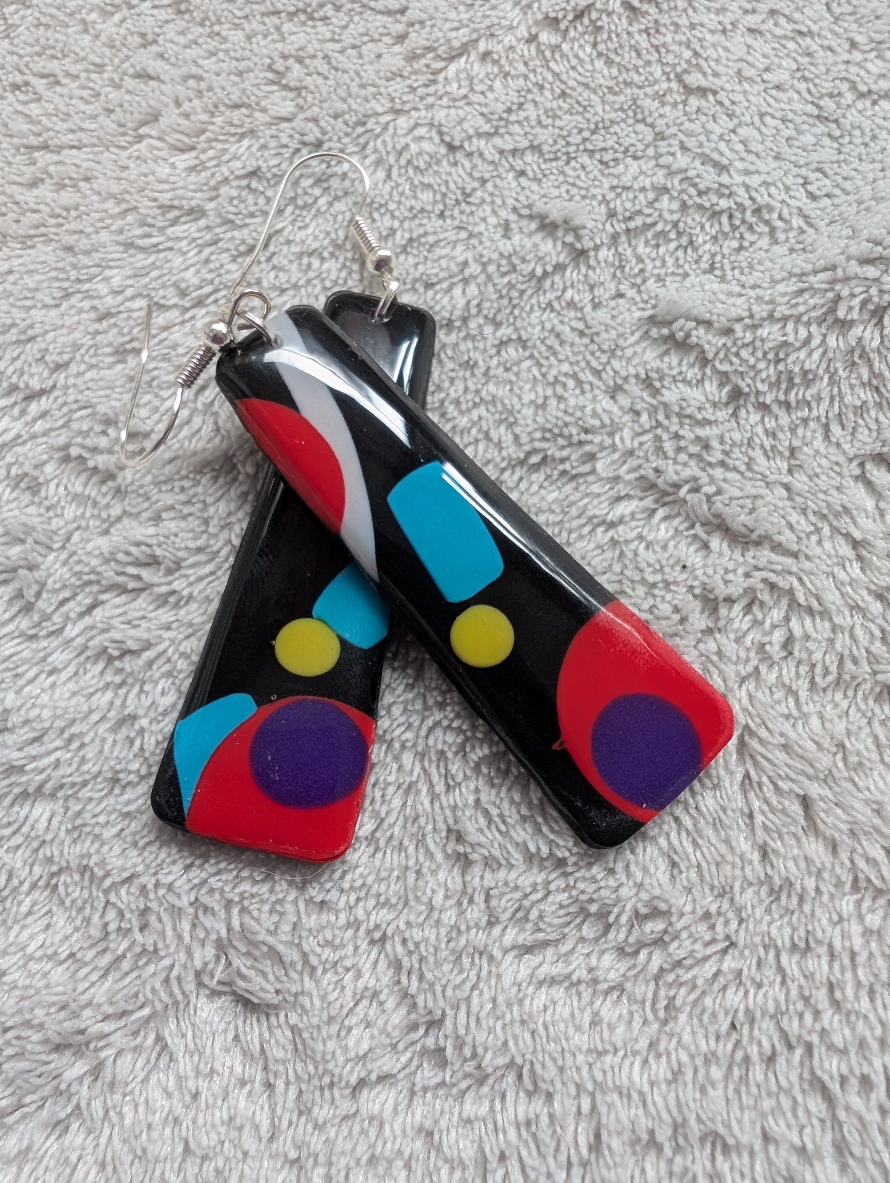 80s Music TV Inspired Earrings - Bold Geometric Pattern with Epoxy Resin