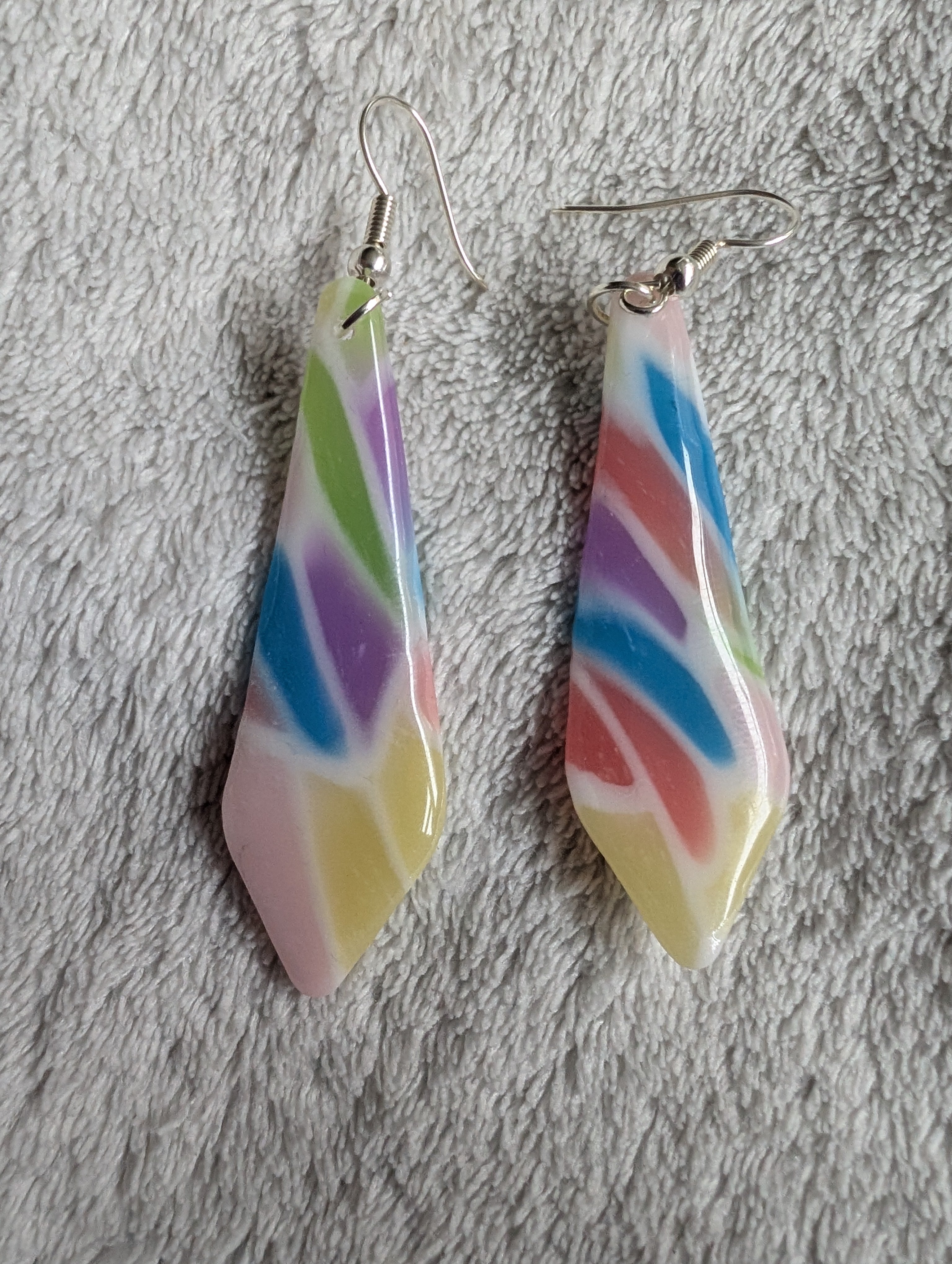 Handmade Translucent Polymer Clay Rainbow Earrings - Stained Glass Effect