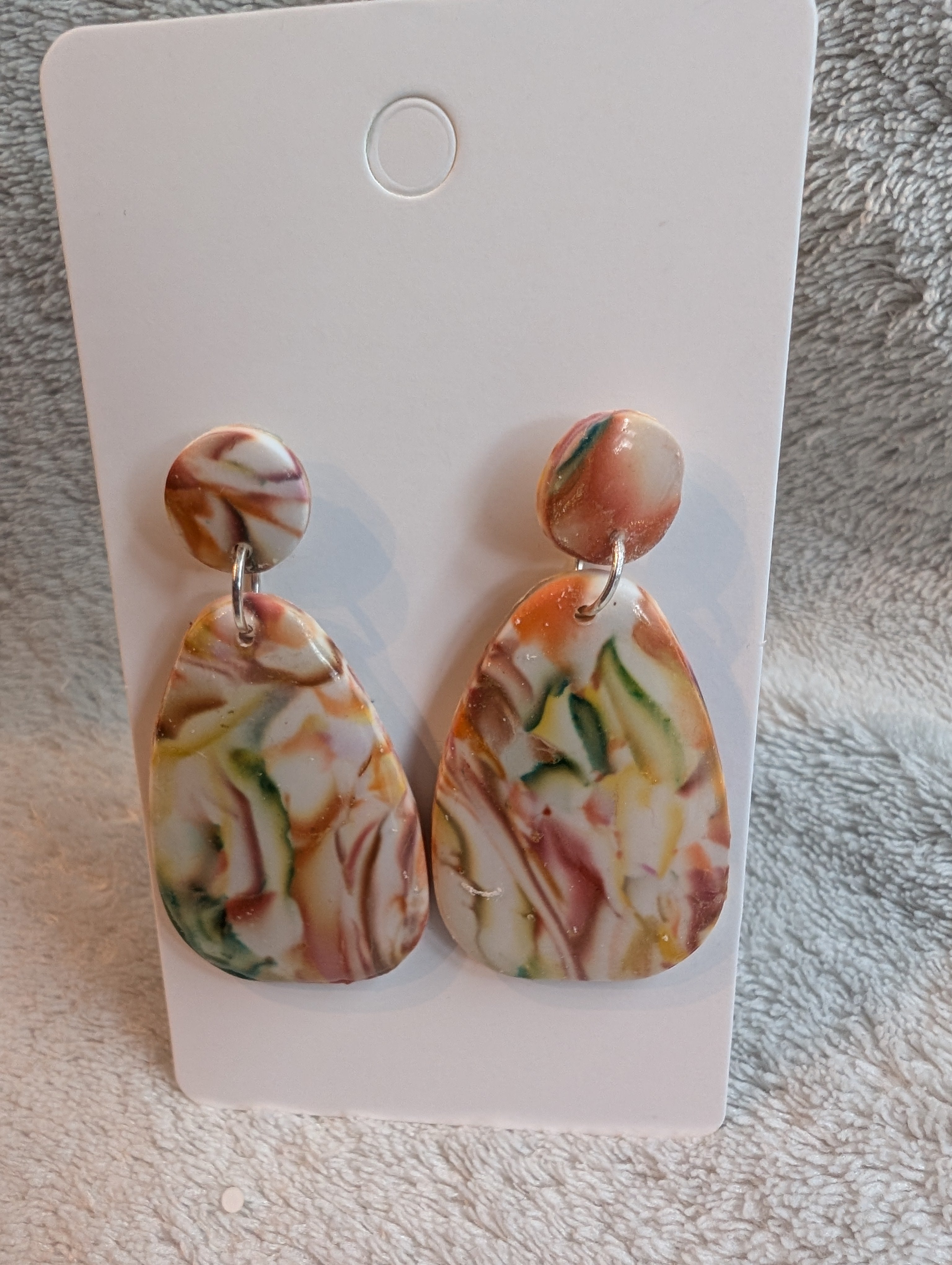 Autumn Swirls Polymer Clay Stud Earrings - Two-Tier Design