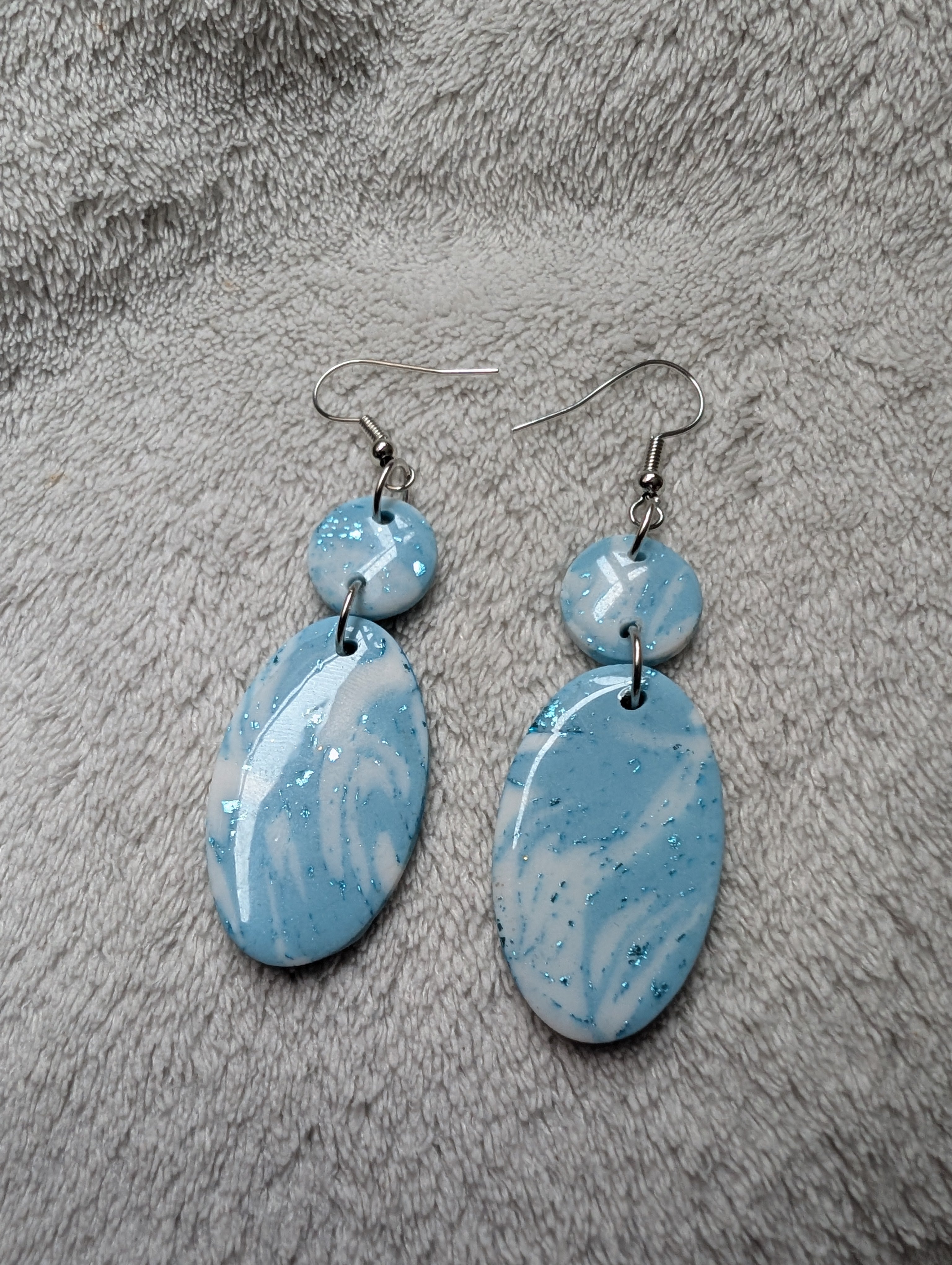 Ocean Swirl Sparkly Earrings - Polymer Clay with Epoxy Resin Glaze