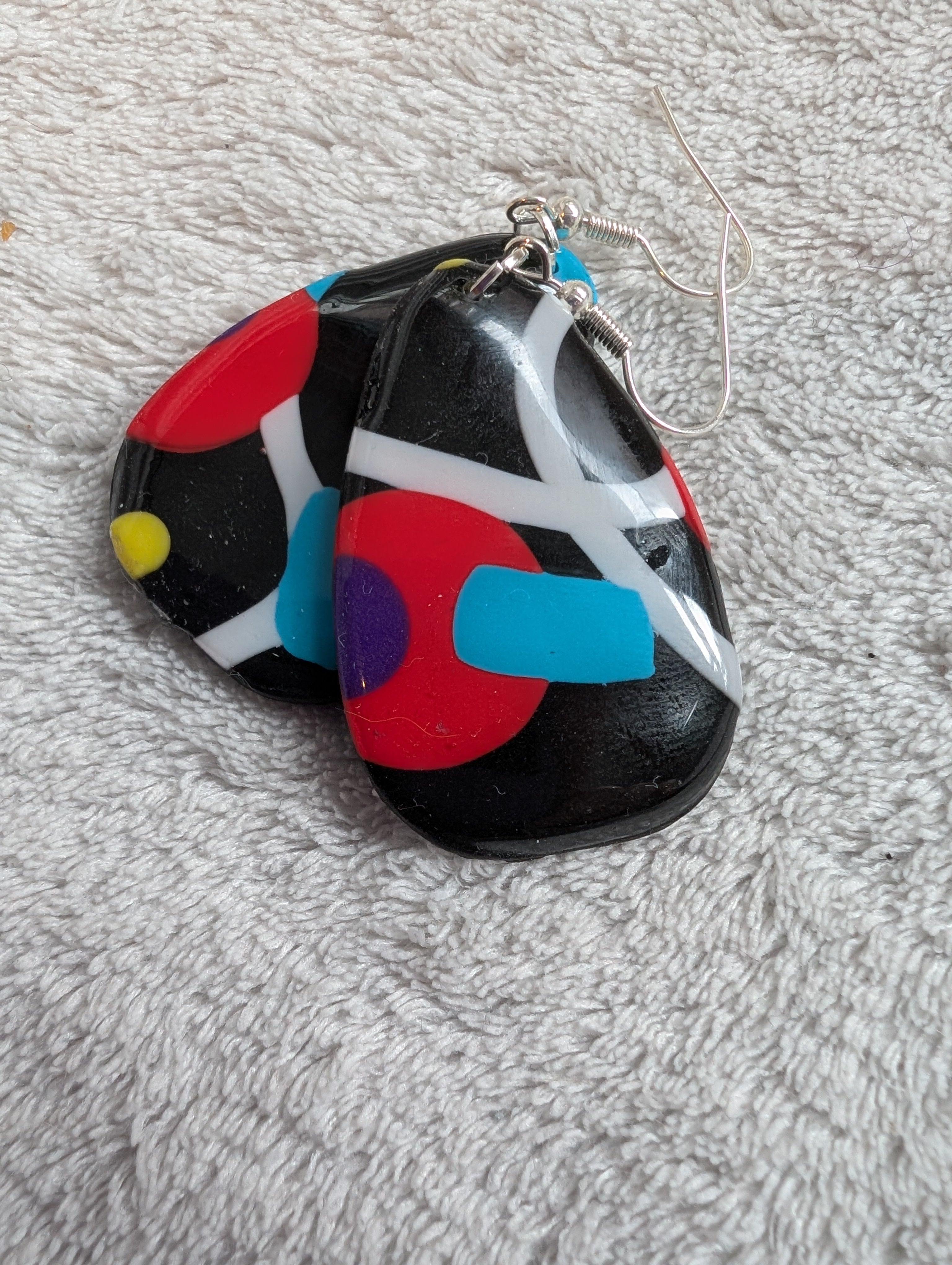 80s Music TV Inspired Earrings - Bold Geometric Pattern with Epoxy Resin