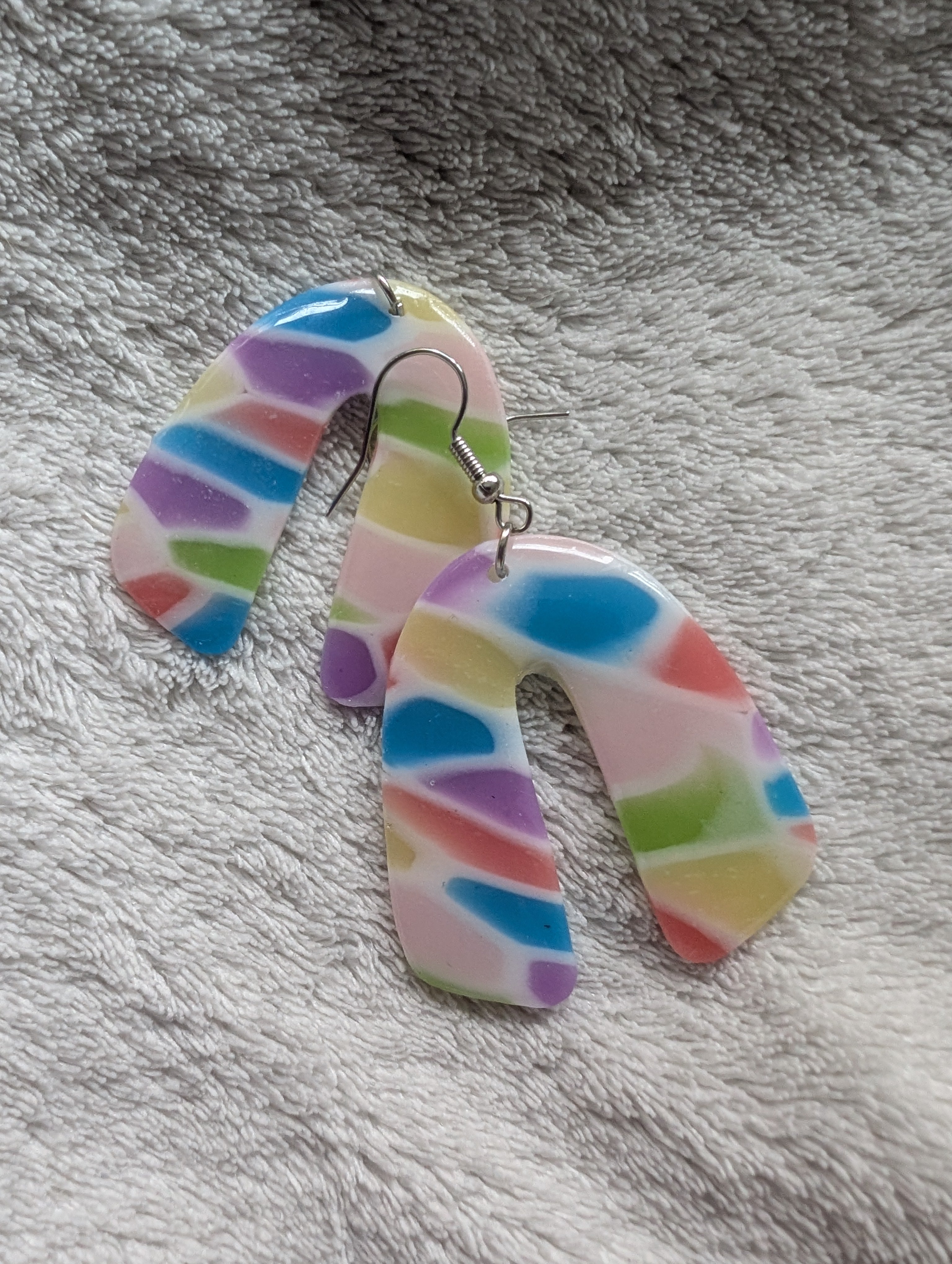 Handmade Translucent Polymer Clay Rainbow Earrings - Stained Glass Effect