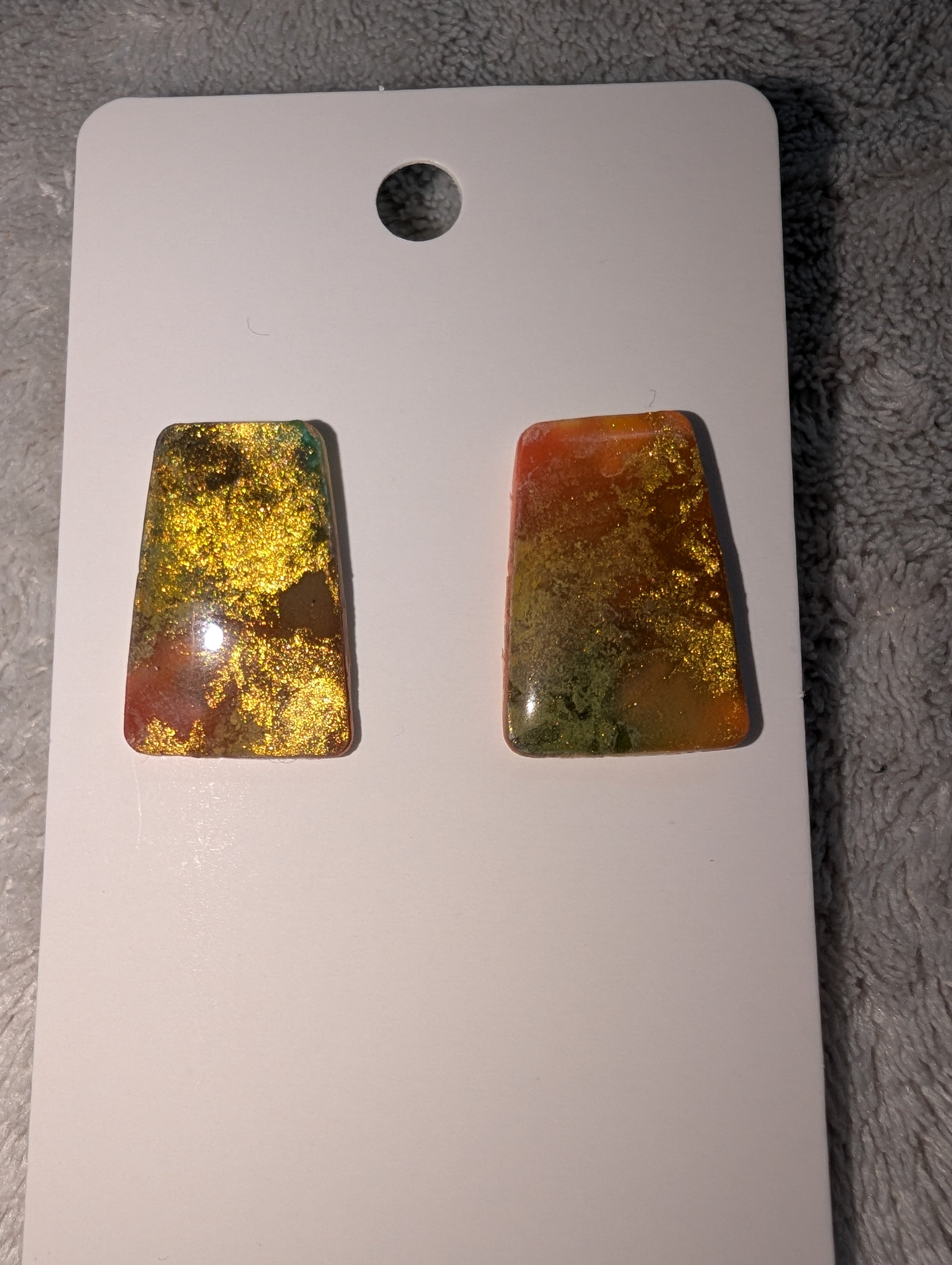 Cosmic Autumn Stud Earrings - Polymer Clay & Alcohol Ink