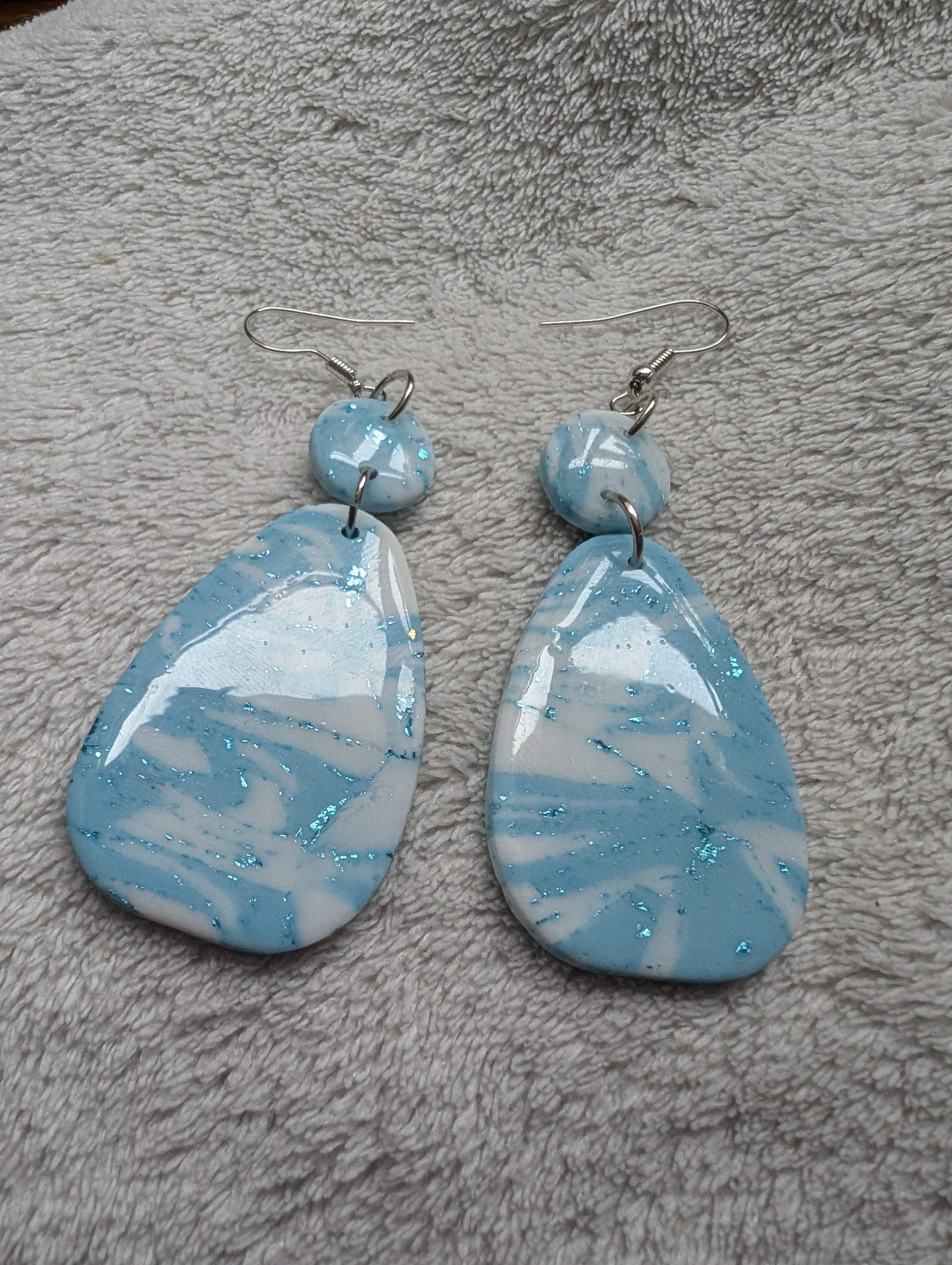 Ocean Swirl Sparkly Earrings - Polymer Clay with Epoxy Resin Glaze