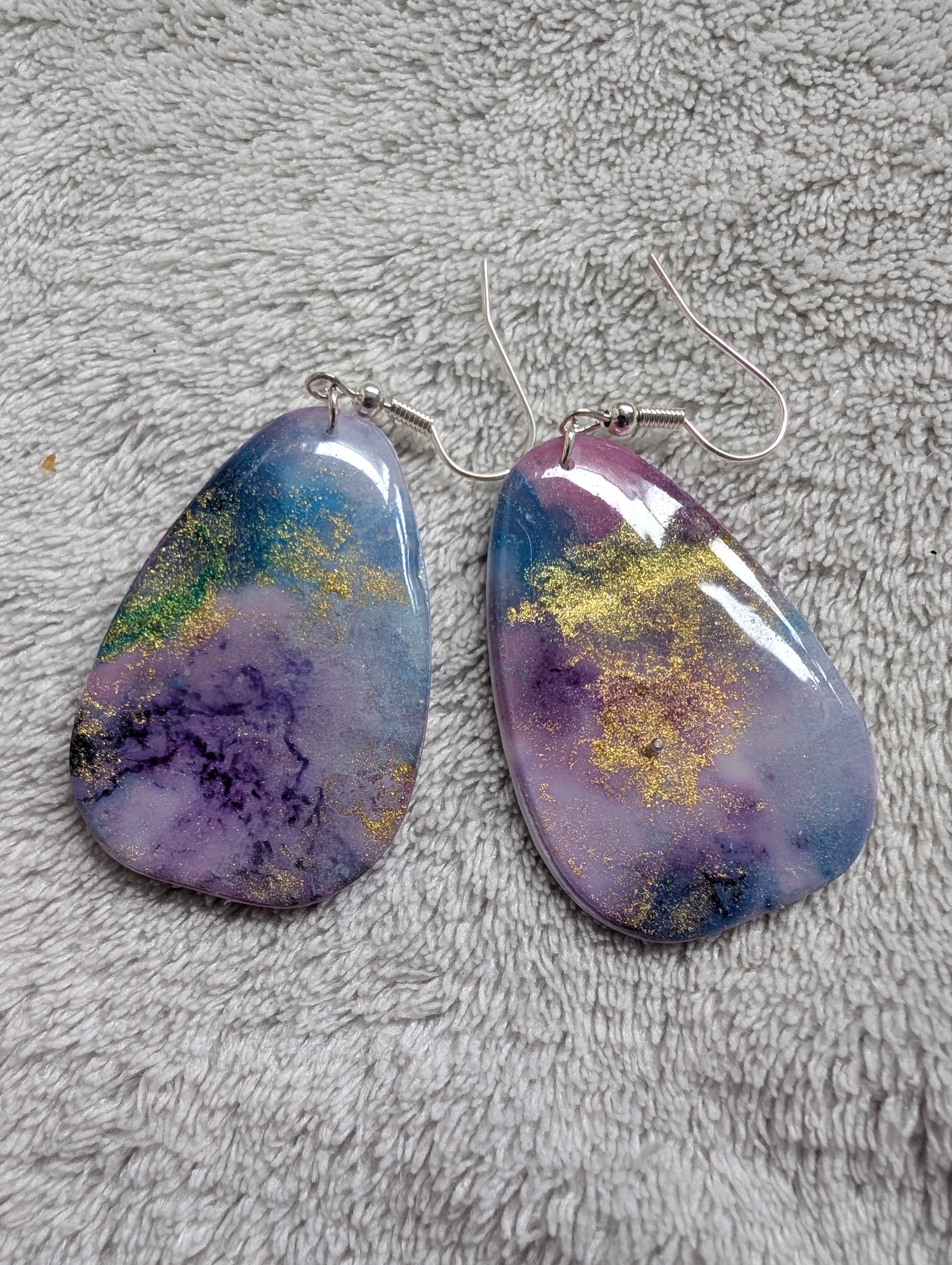Space and Time Galaxy Earrings - Polymer Clay & Alcohol Ink