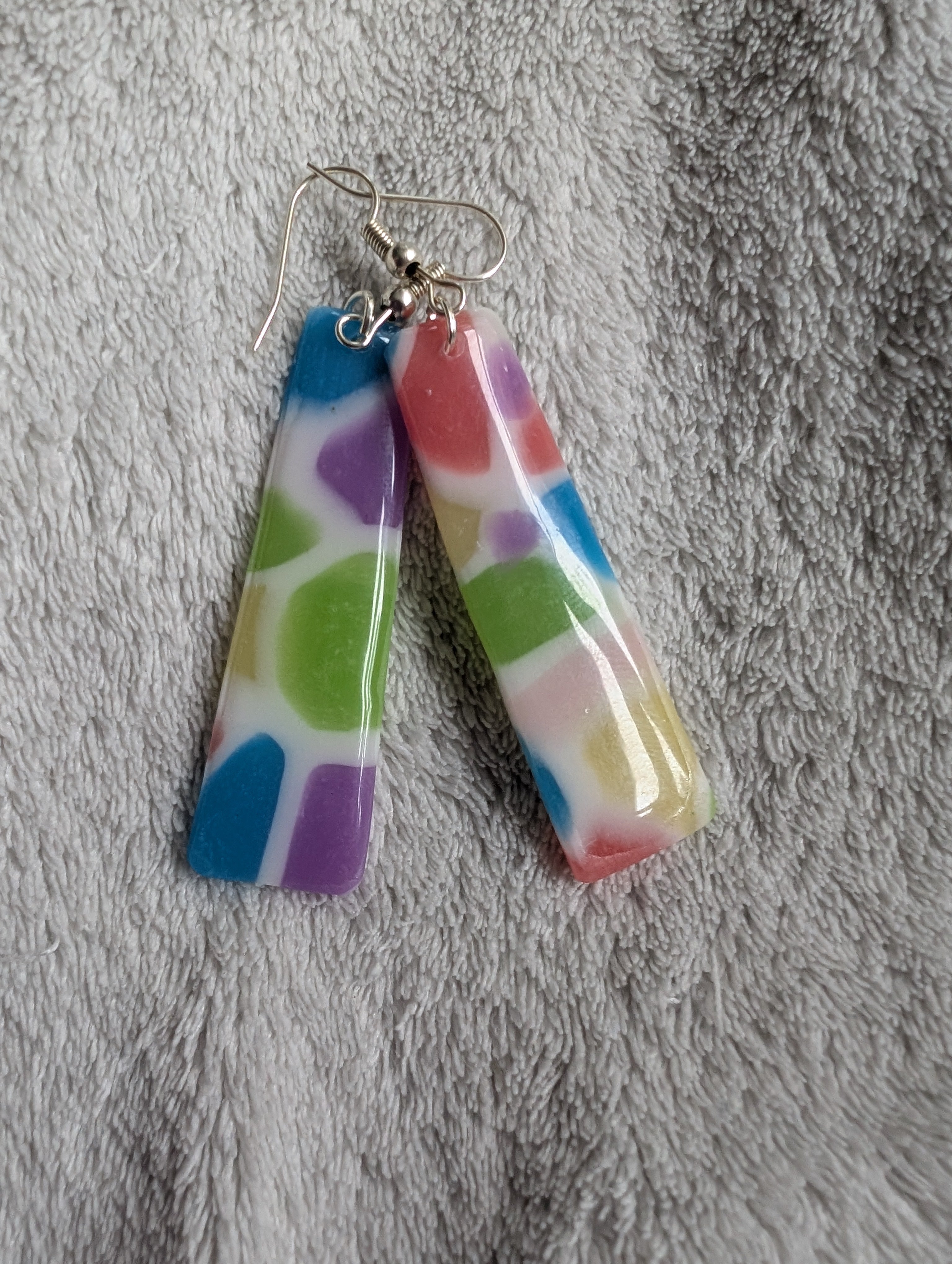 Handmade Translucent Polymer Clay Rainbow Earrings - Stained Glass Effect