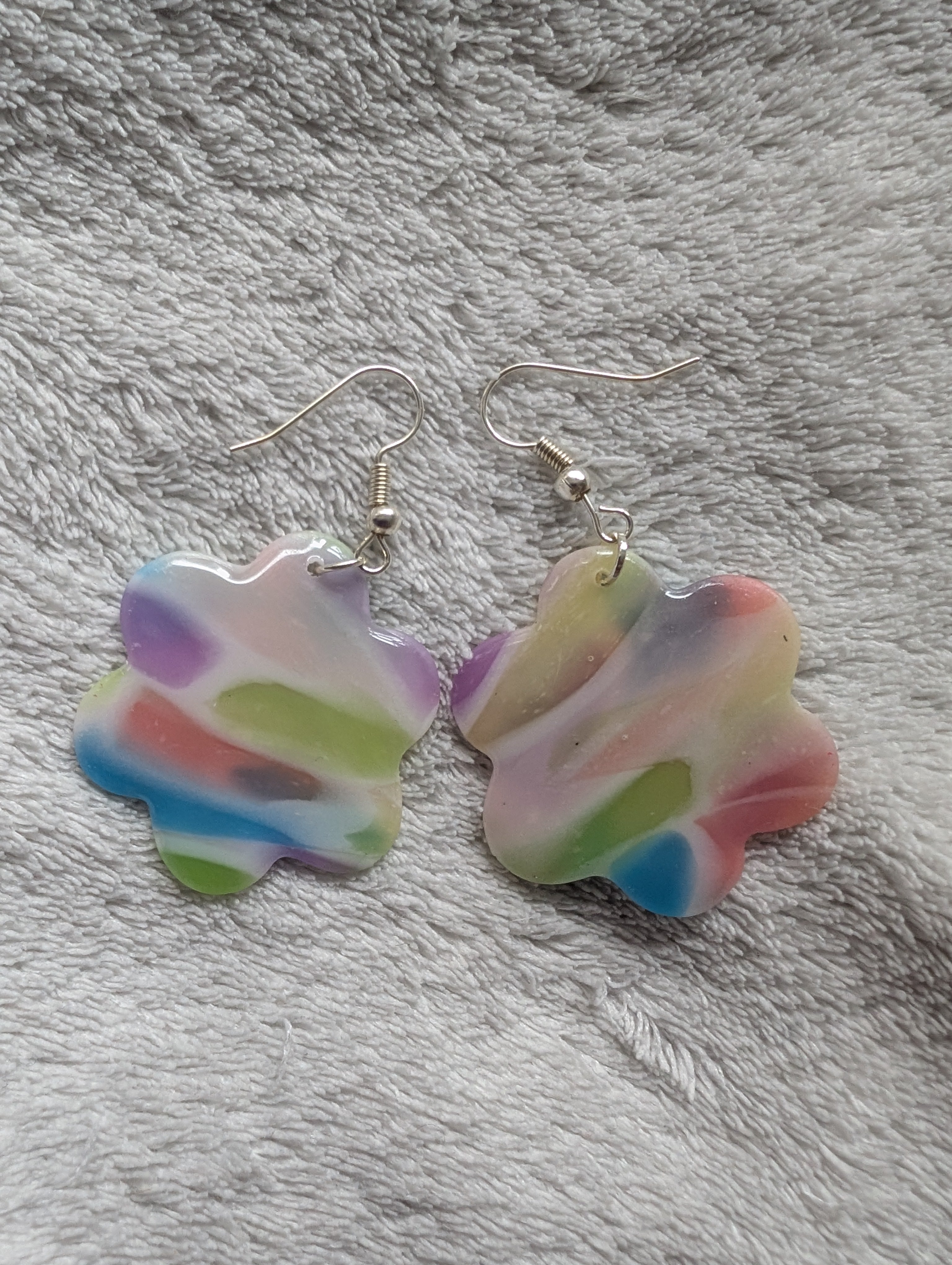 Handmade Translucent Polymer Clay Rainbow Earrings - Stained Glass Effect