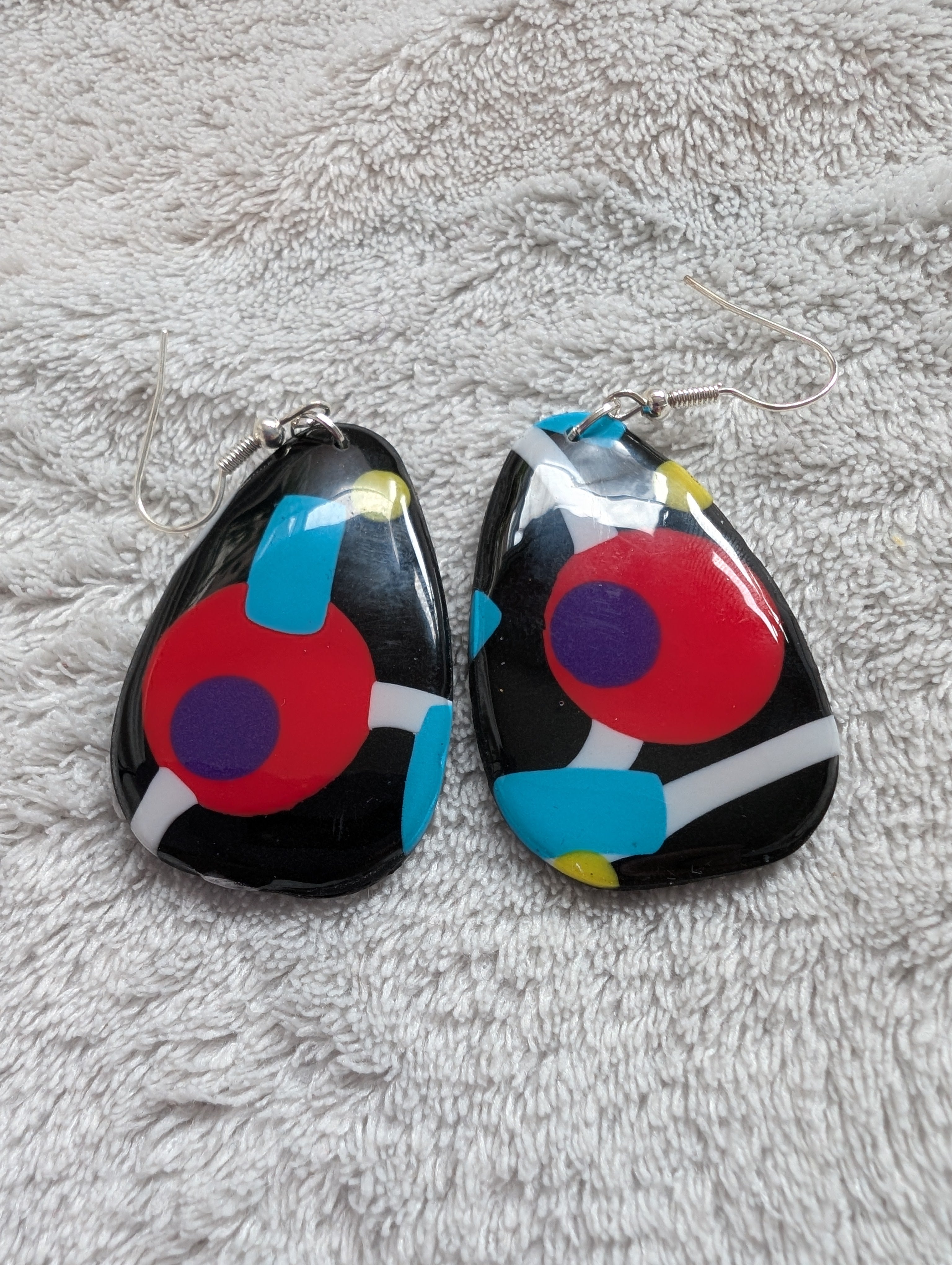 80s Music TV Inspired Earrings - Bold Geometric Pattern with Epoxy Resin