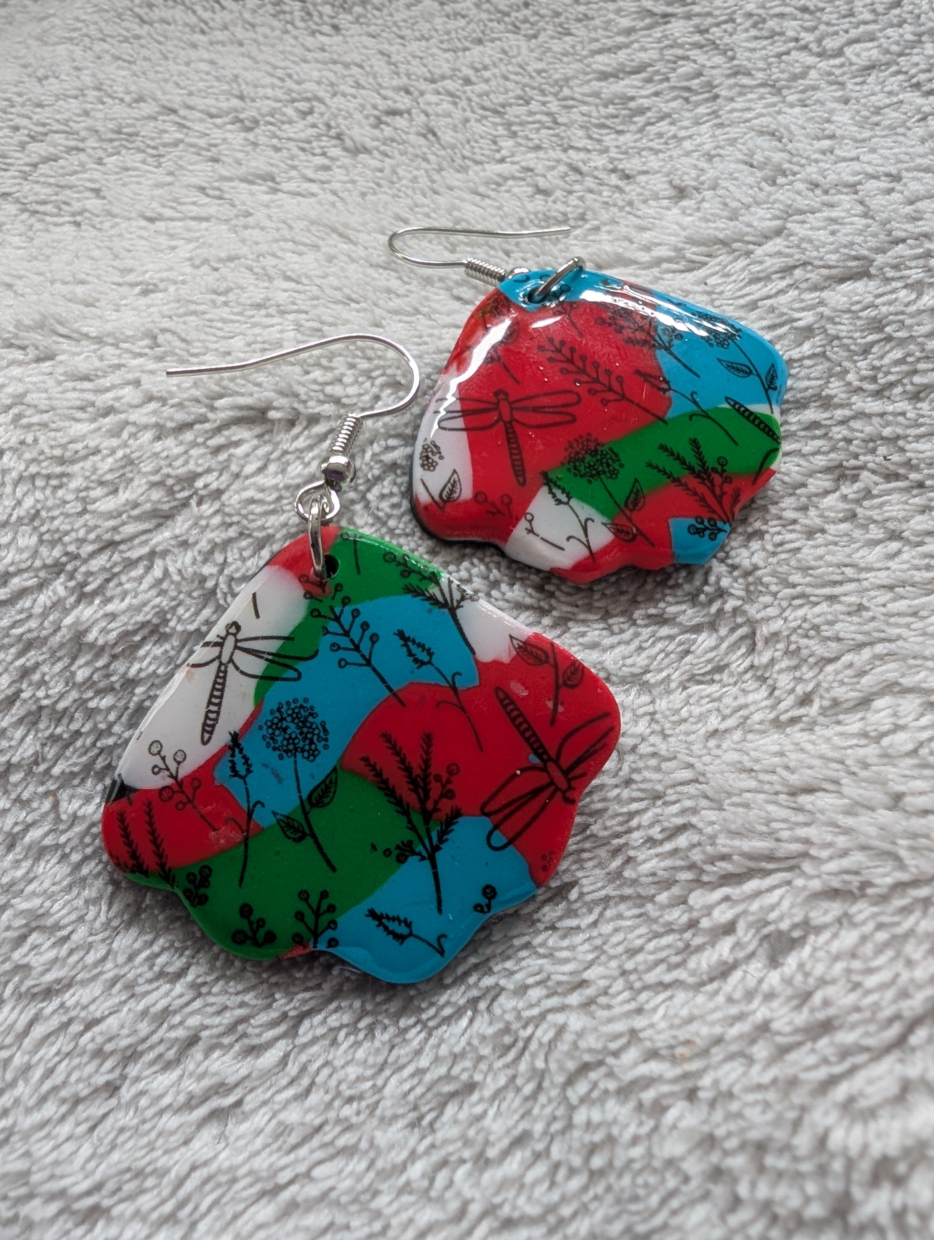 Handcrafted Multicoloured Linear Print Polymer Clay Earrings - Bold Statement Design