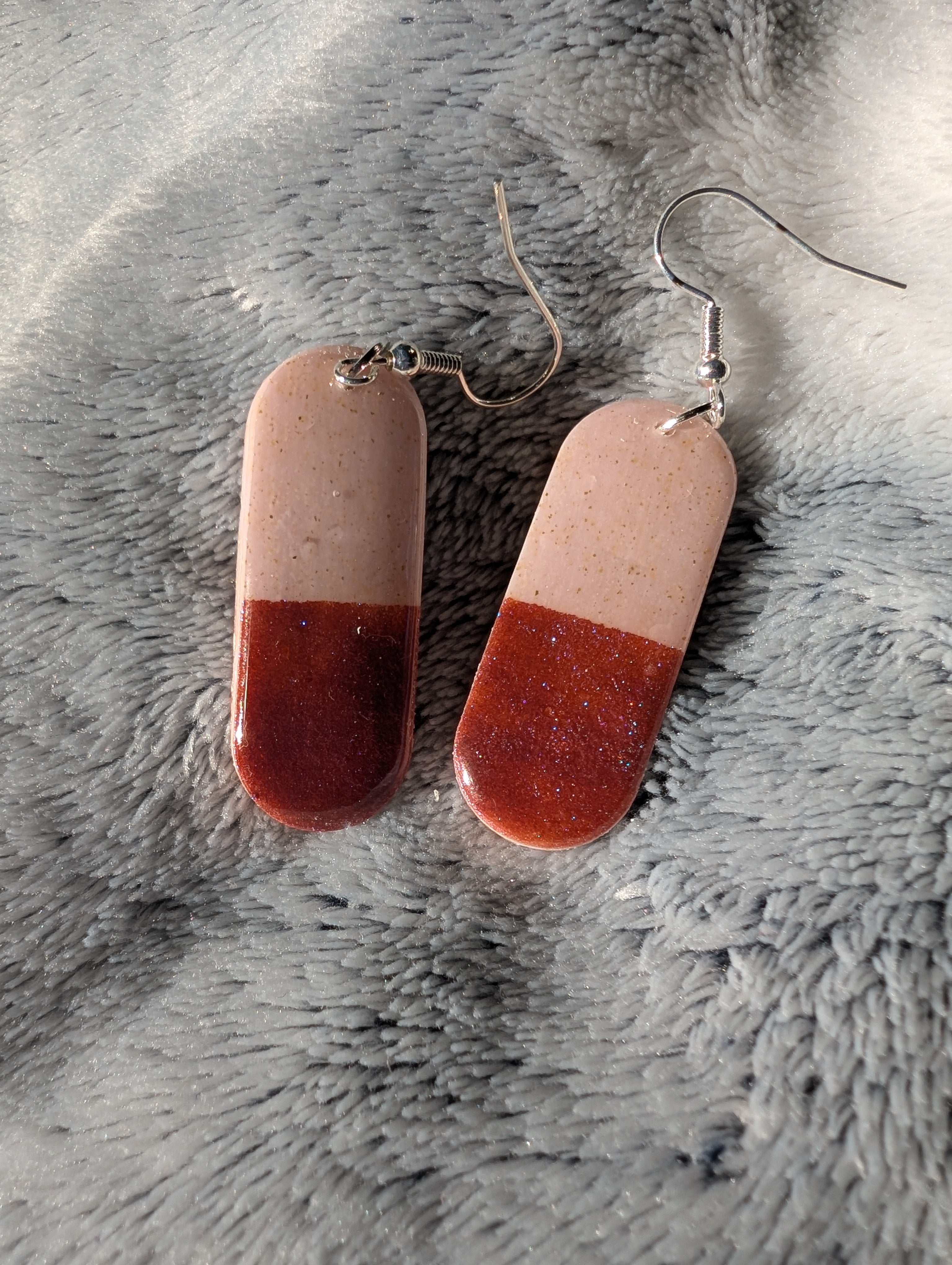 Handmade Polymer Clay Earrings - Powder Pink & Chameleon Mica