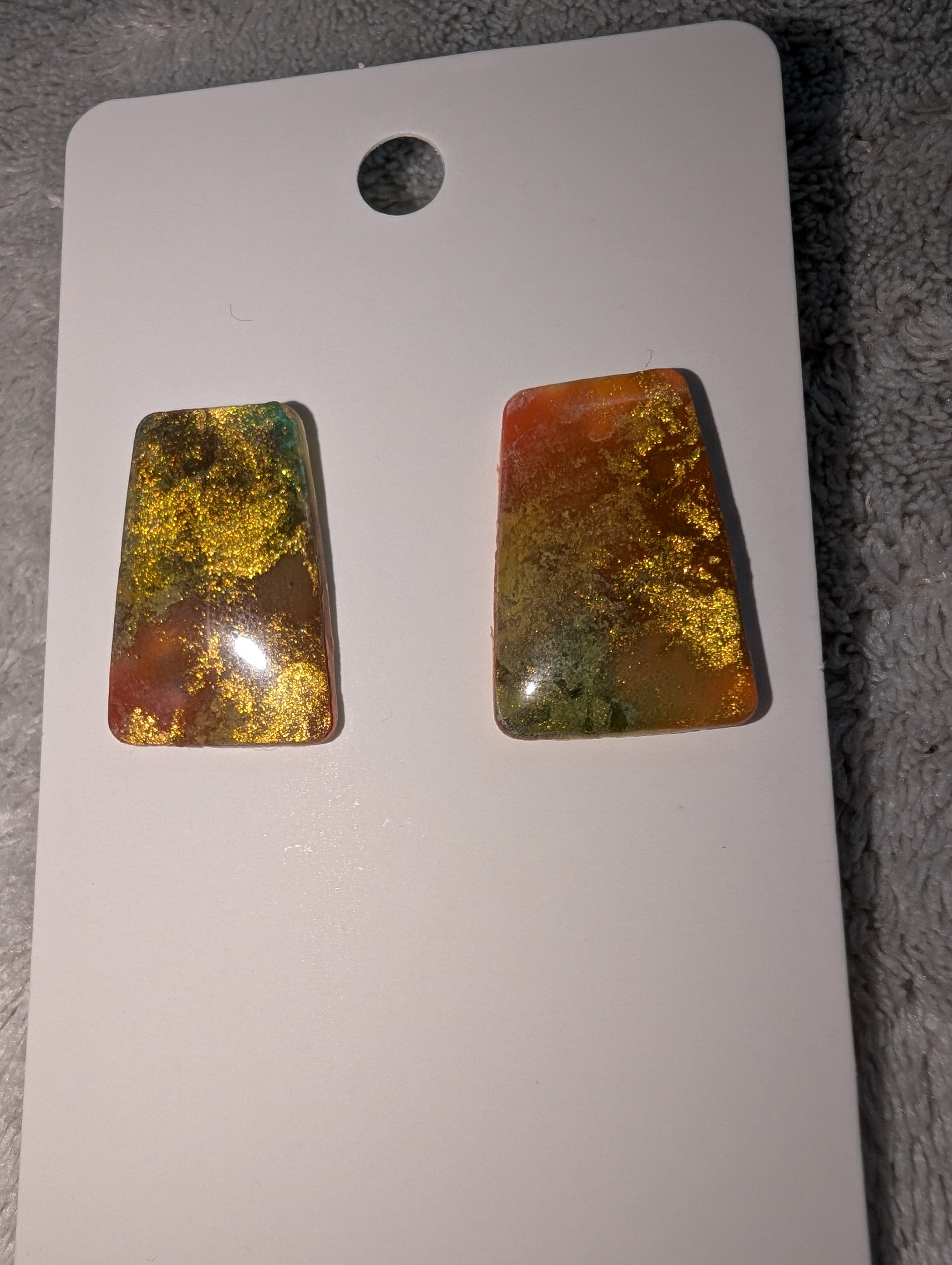 Cosmic Autumn Stud Earrings - Polymer Clay & Alcohol Ink