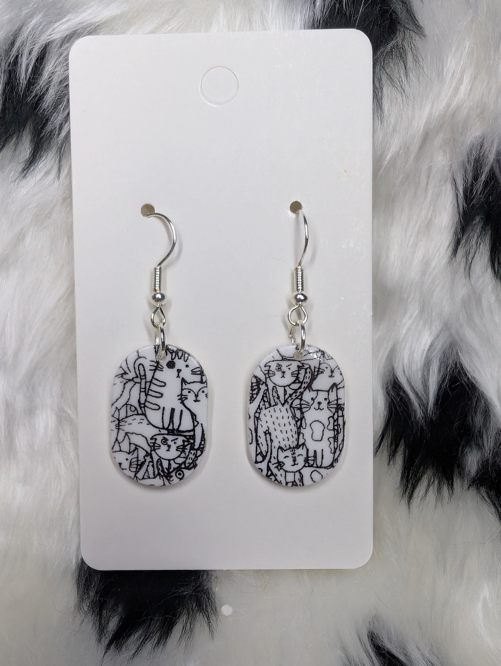 Polymer Clay Cat Print Dangle Earrings