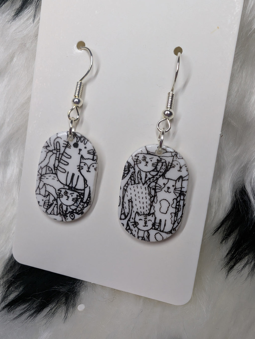 Polymer Clay Cat Print Dangle Earrings