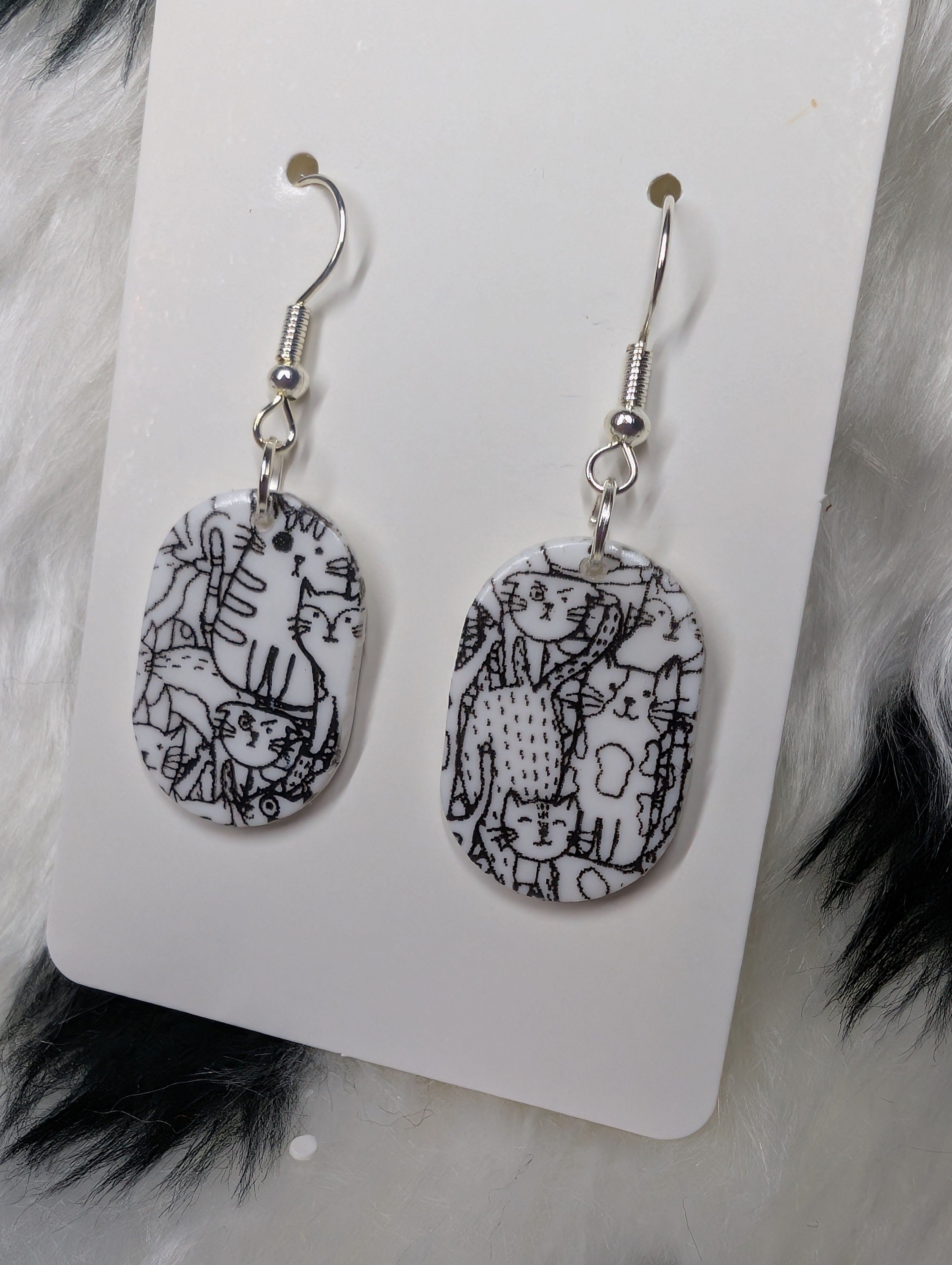 Polymer Clay Cat Print Dangle Earrings