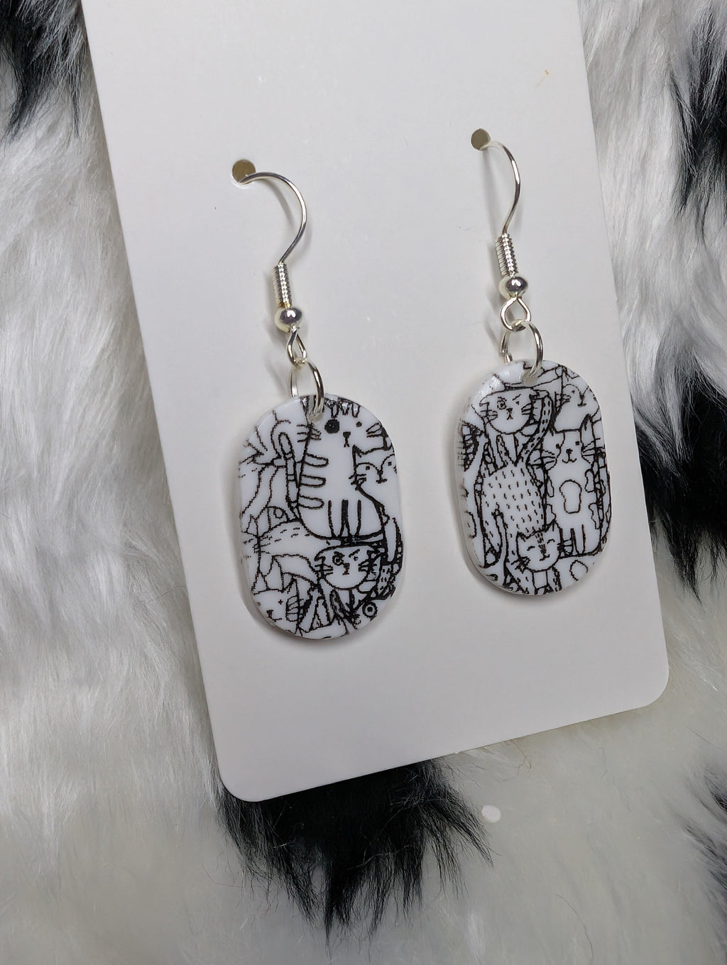 Polymer Clay Cat Print Dangle Earrings