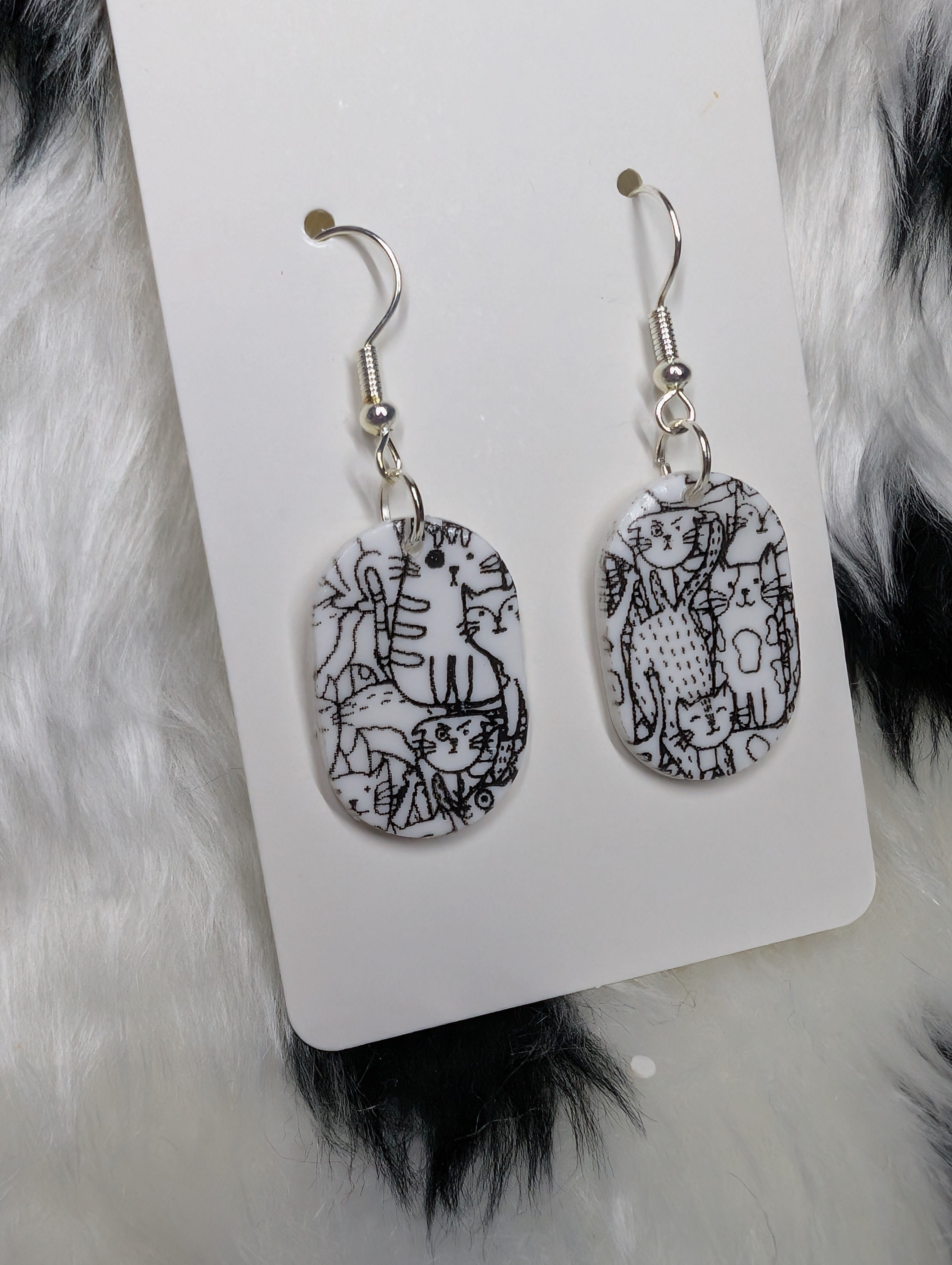 Polymer Clay Cat Print Dangle Earrings