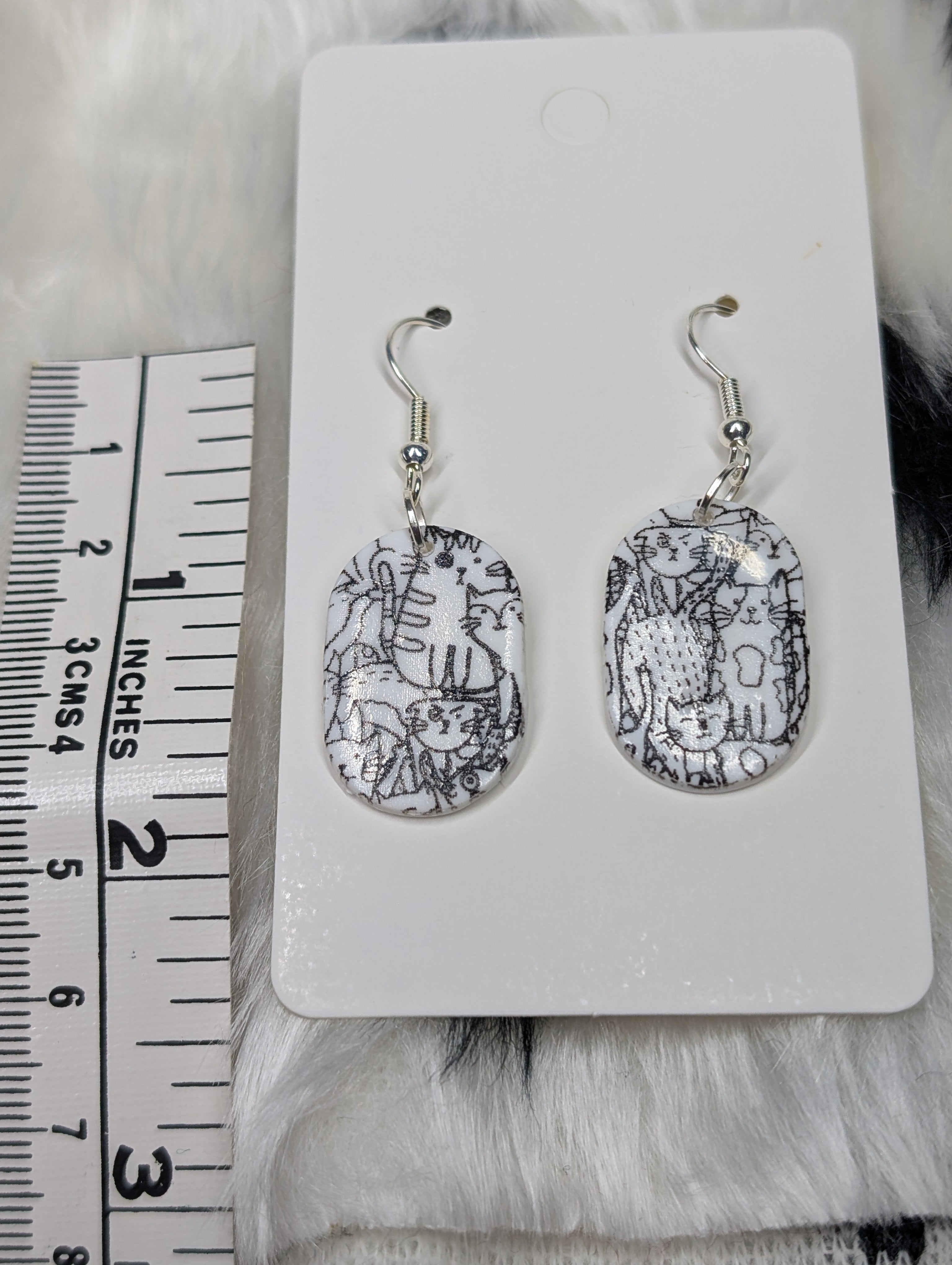 Polymer Clay Cat Print Dangle Earrings