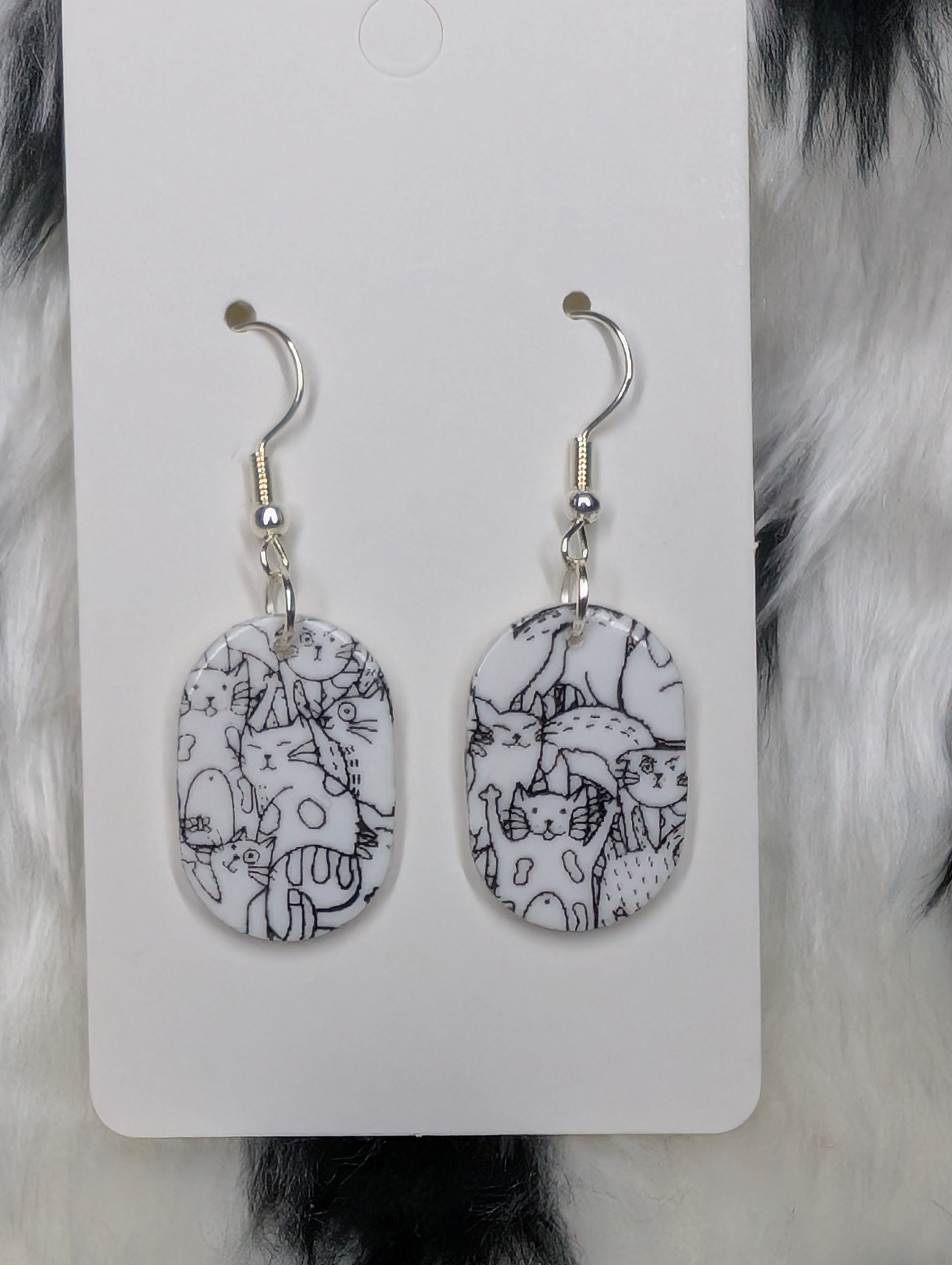 Polymer Clay Cat Print Dangle Earrings