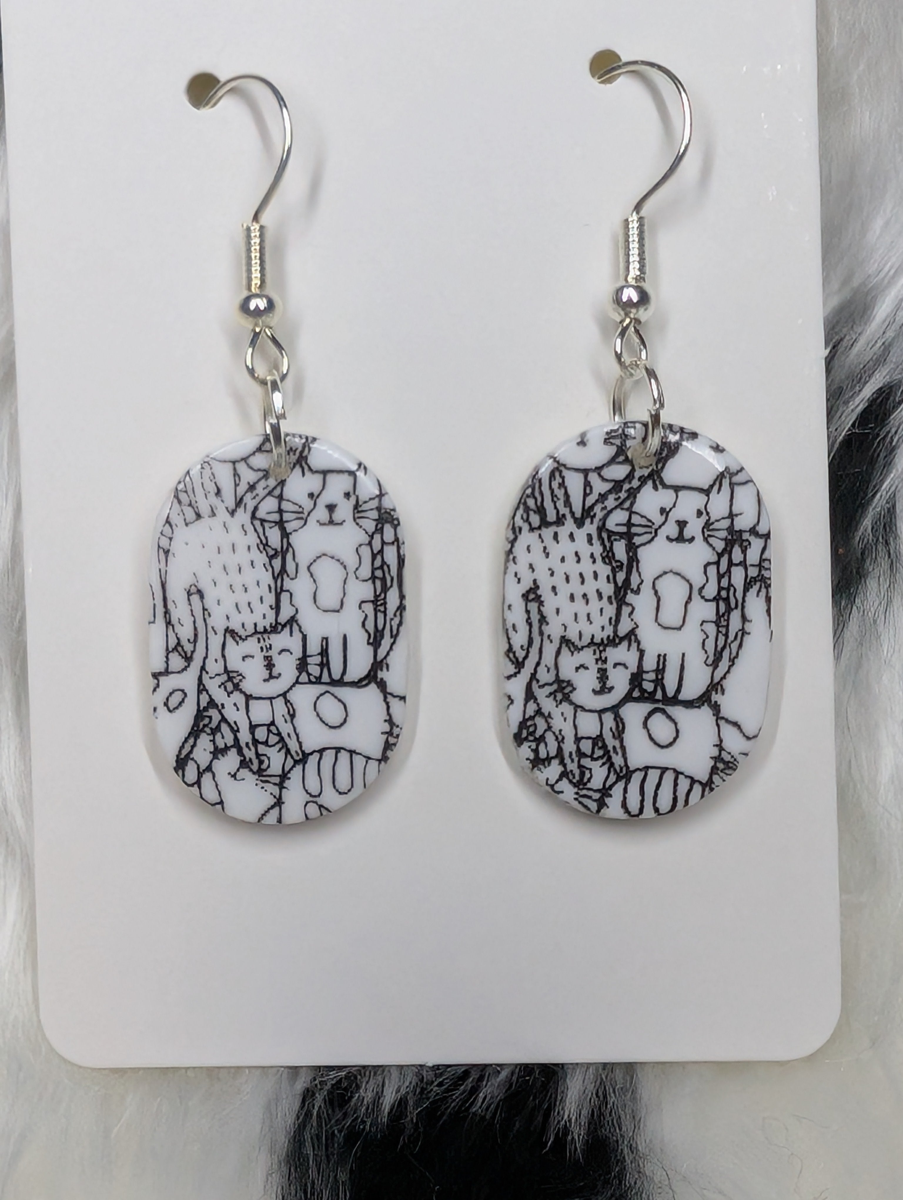 Polymer Clay Cat Print Dangle Earrings