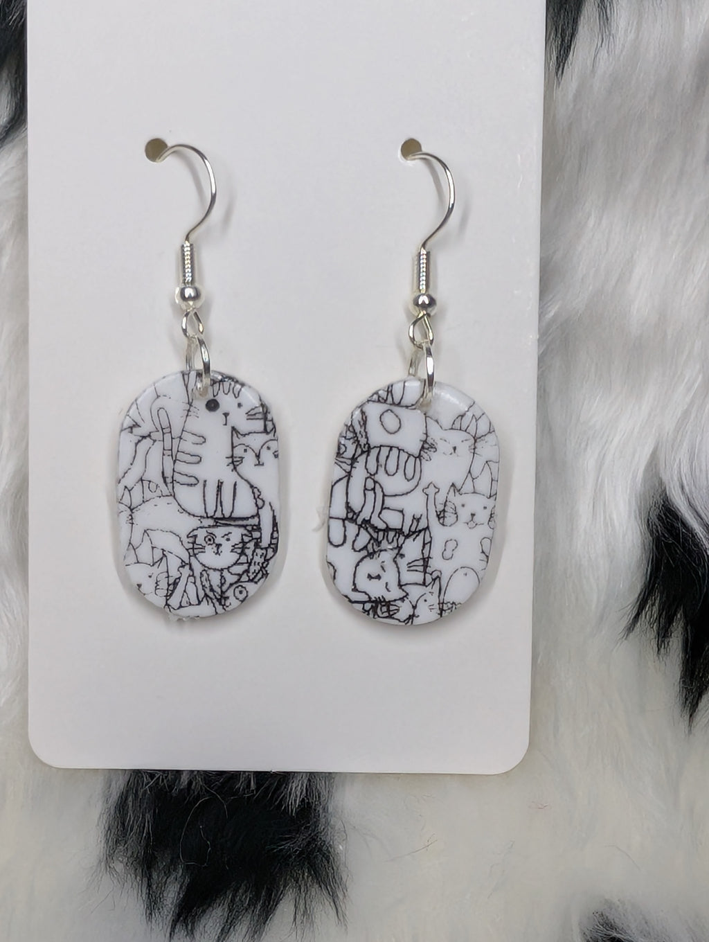 Polymer Clay Cat Print Dangle Earrings
