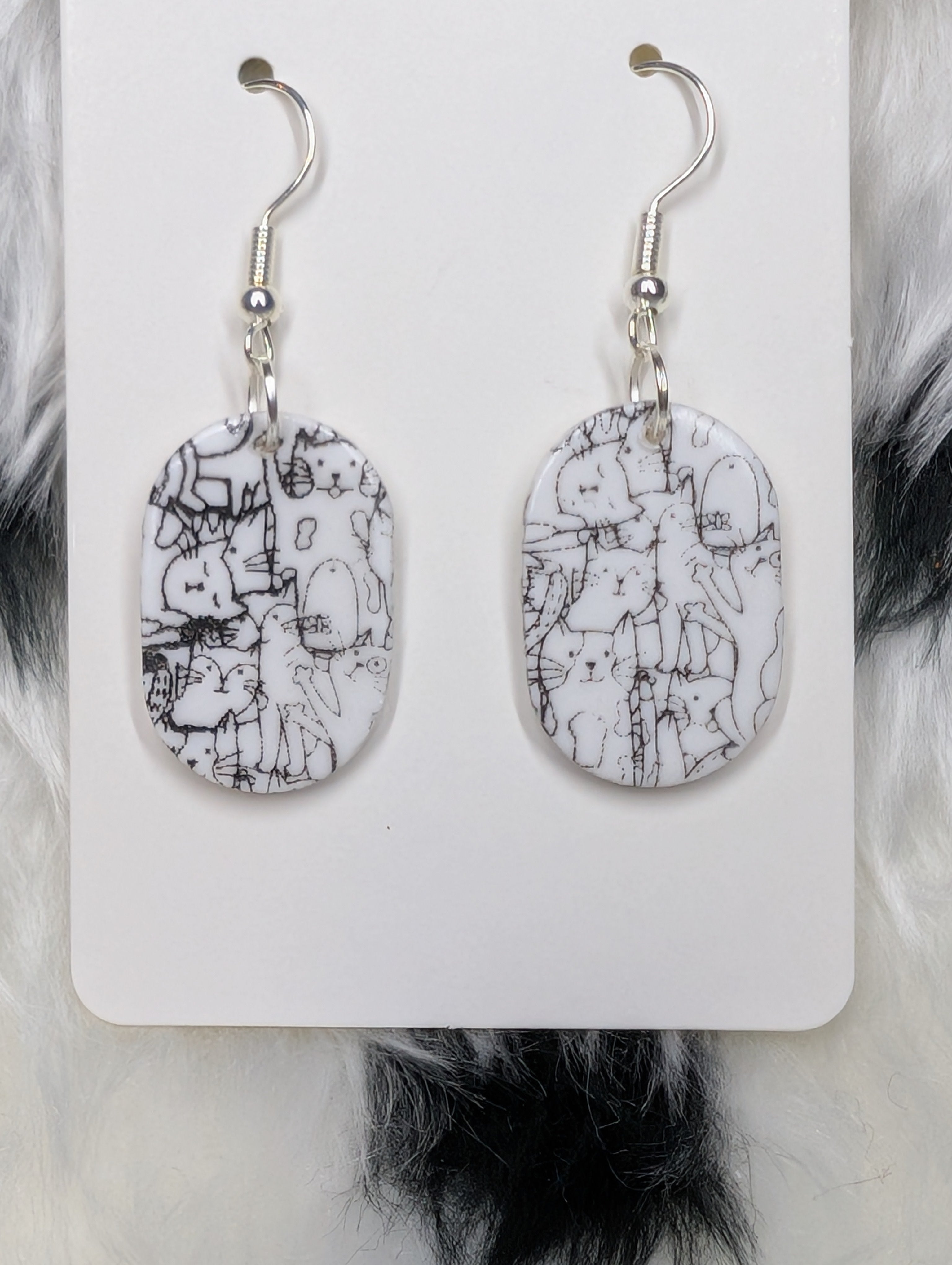 Polymer Clay Cat Print Dangle Earrings