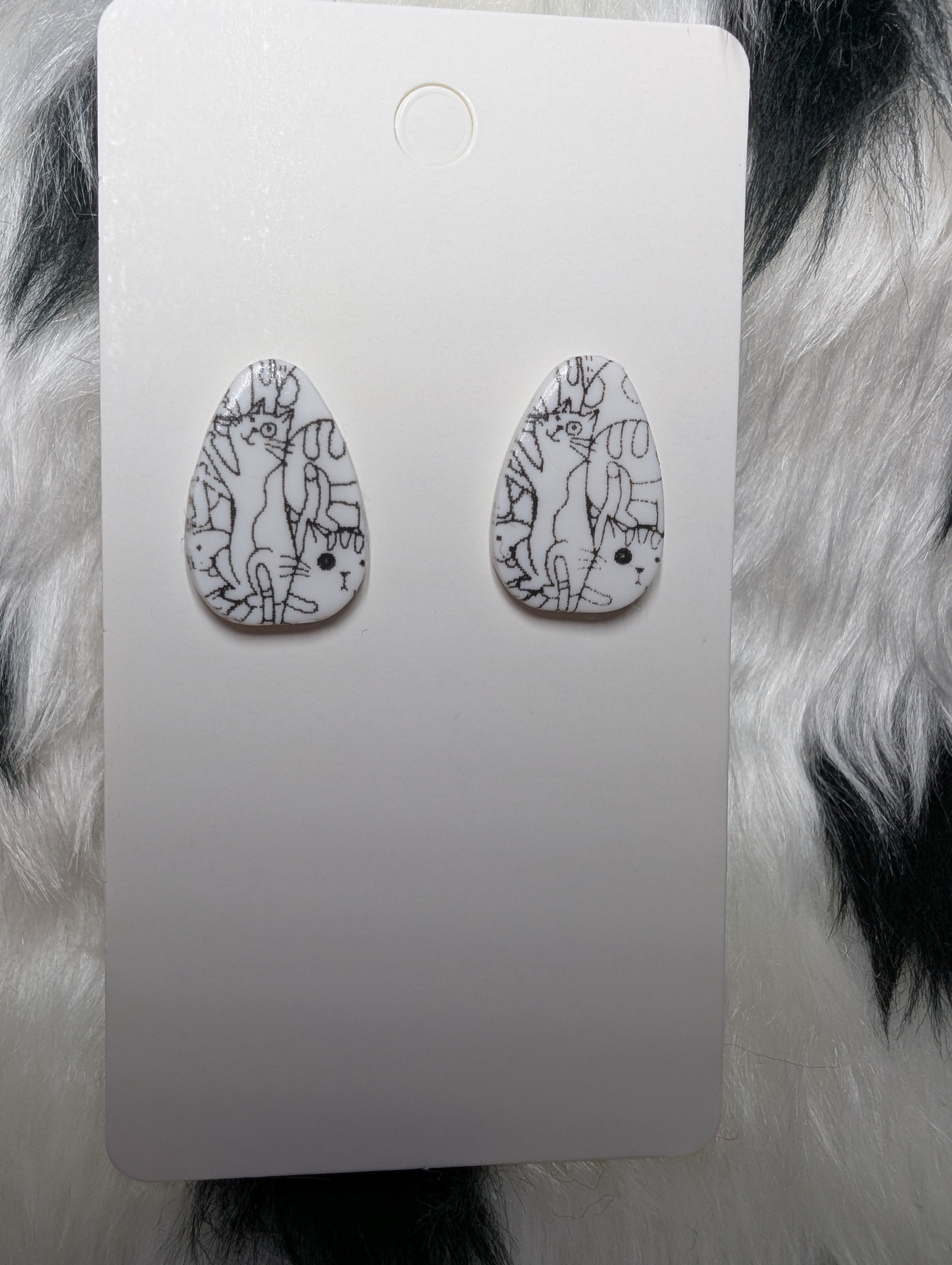 Cat Print Polymer Clay Stud Earrings