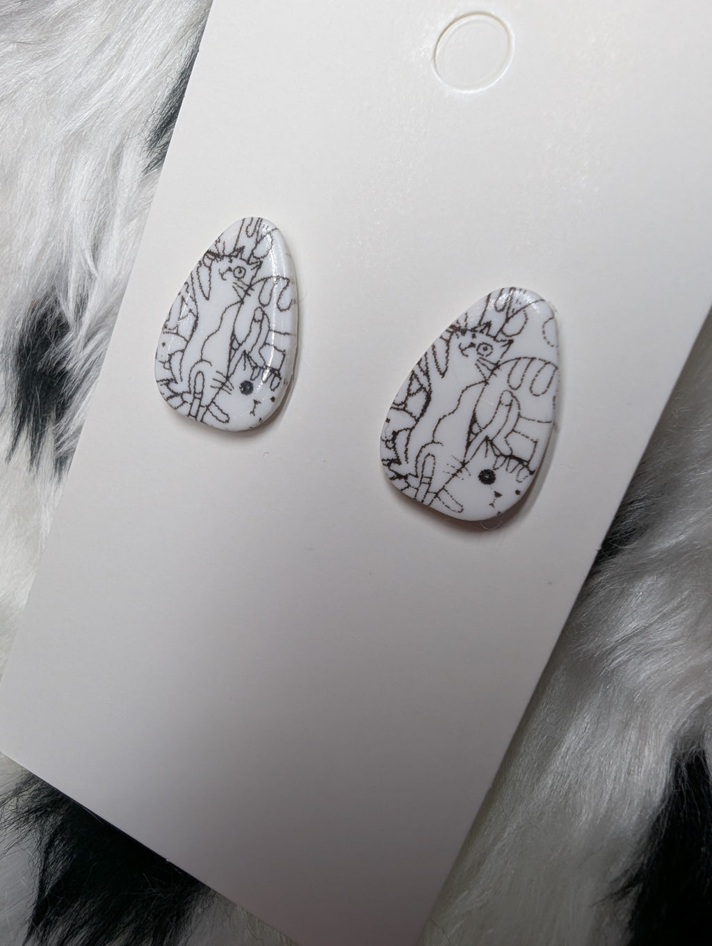 Cat Print Polymer Clay Stud Earrings