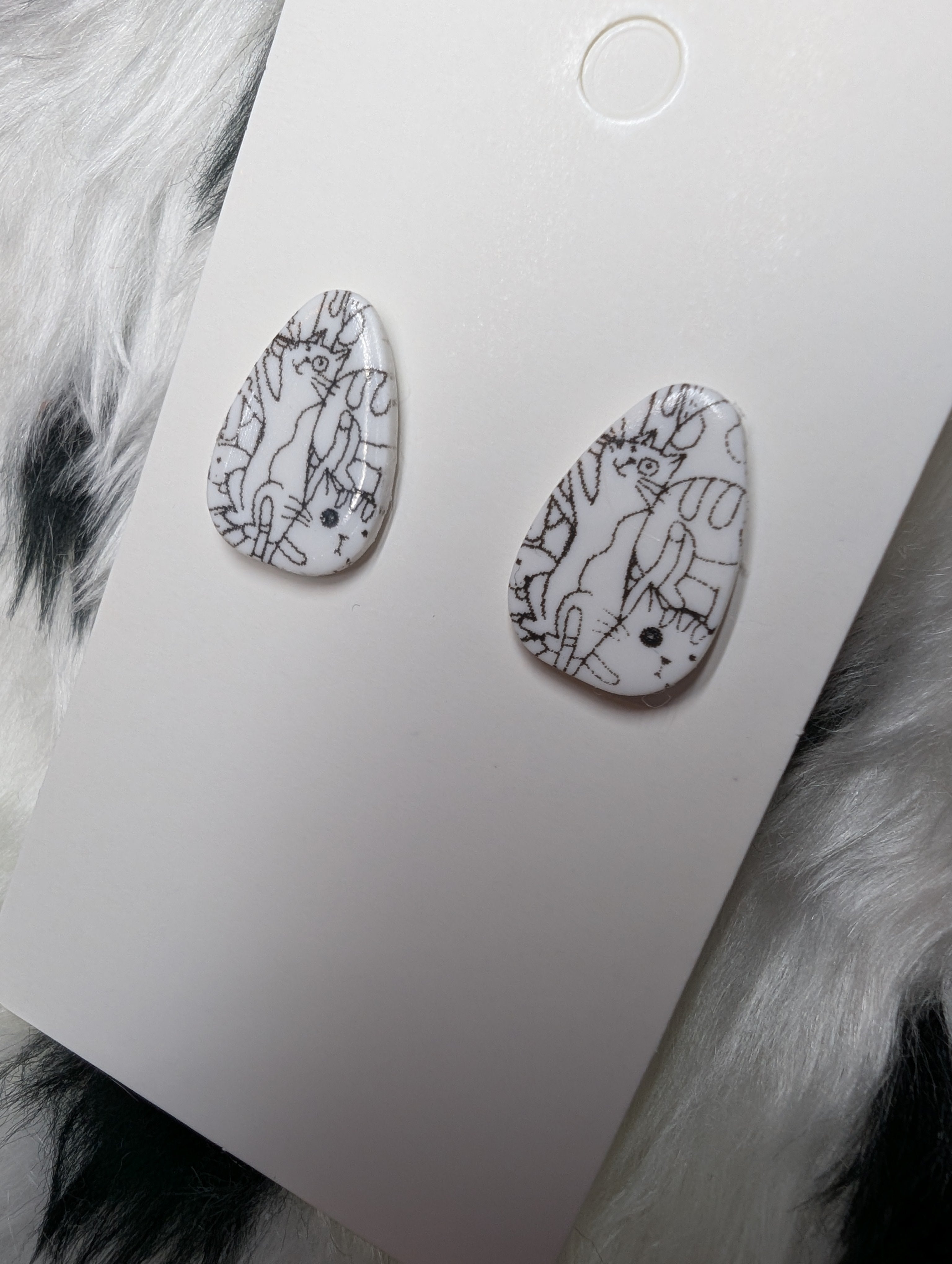 Cat Print Polymer Clay Stud Earrings